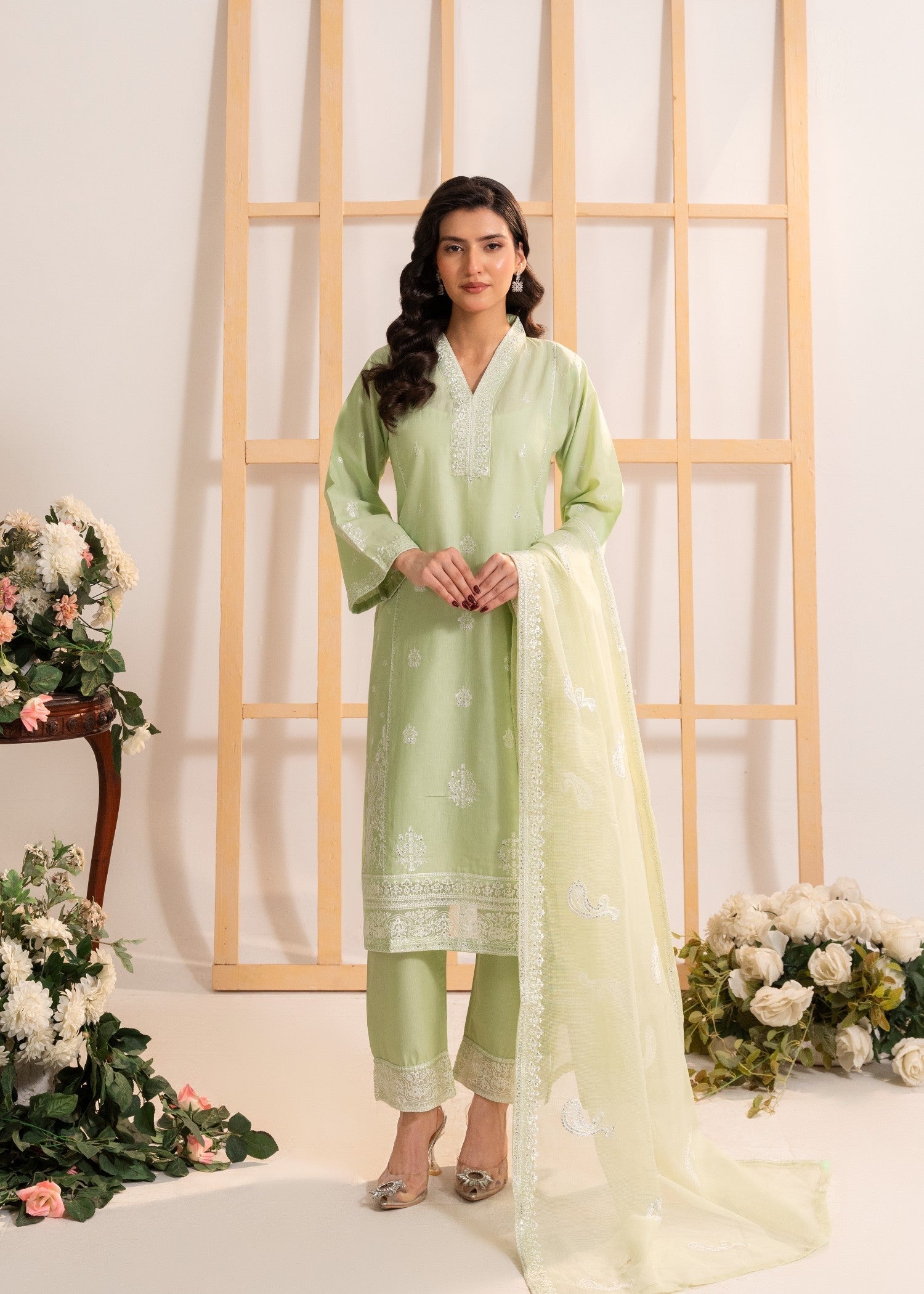 cotton Kurta Set in Mint green