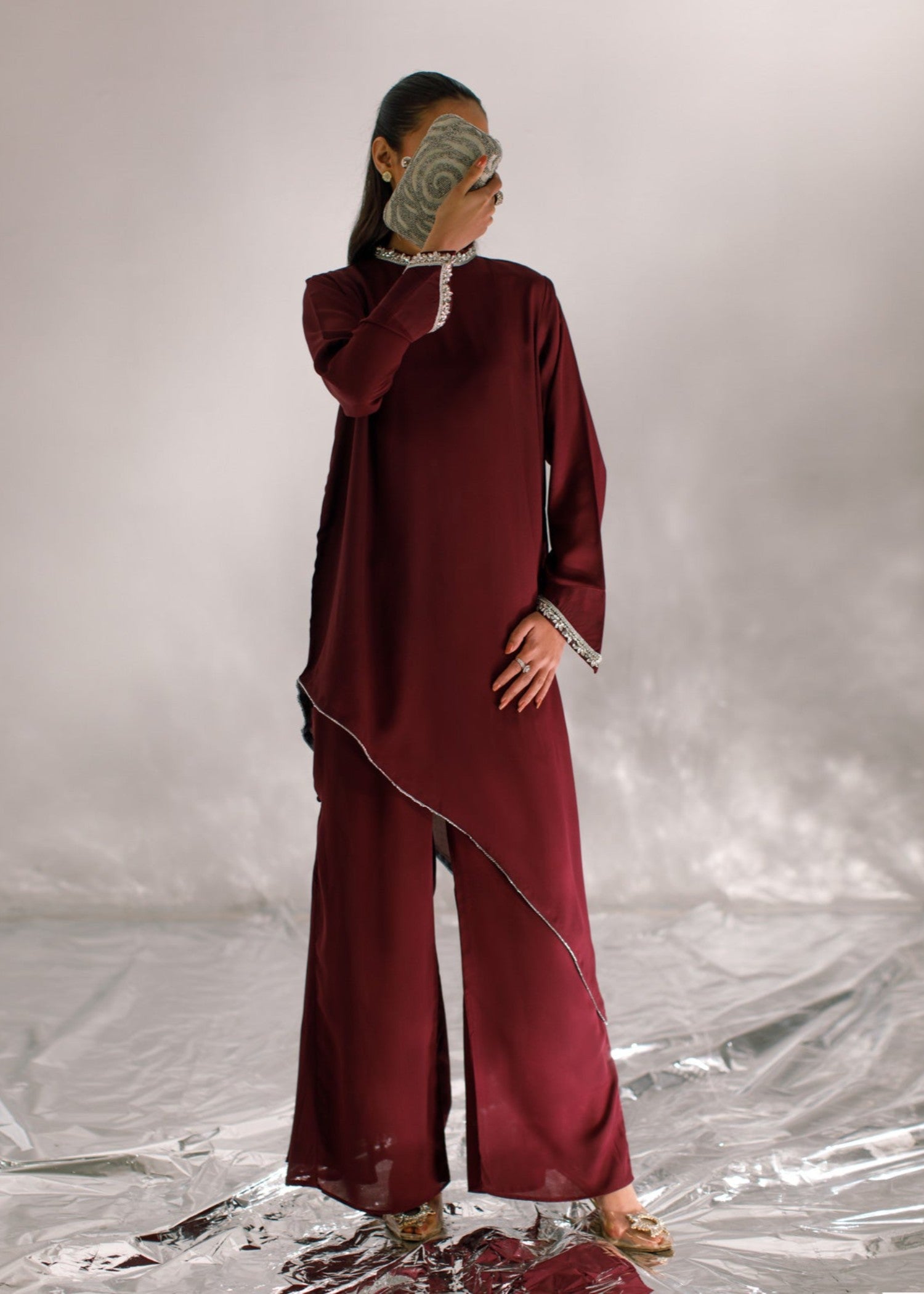 crepe georgette Co Ord Sets in Plum purple