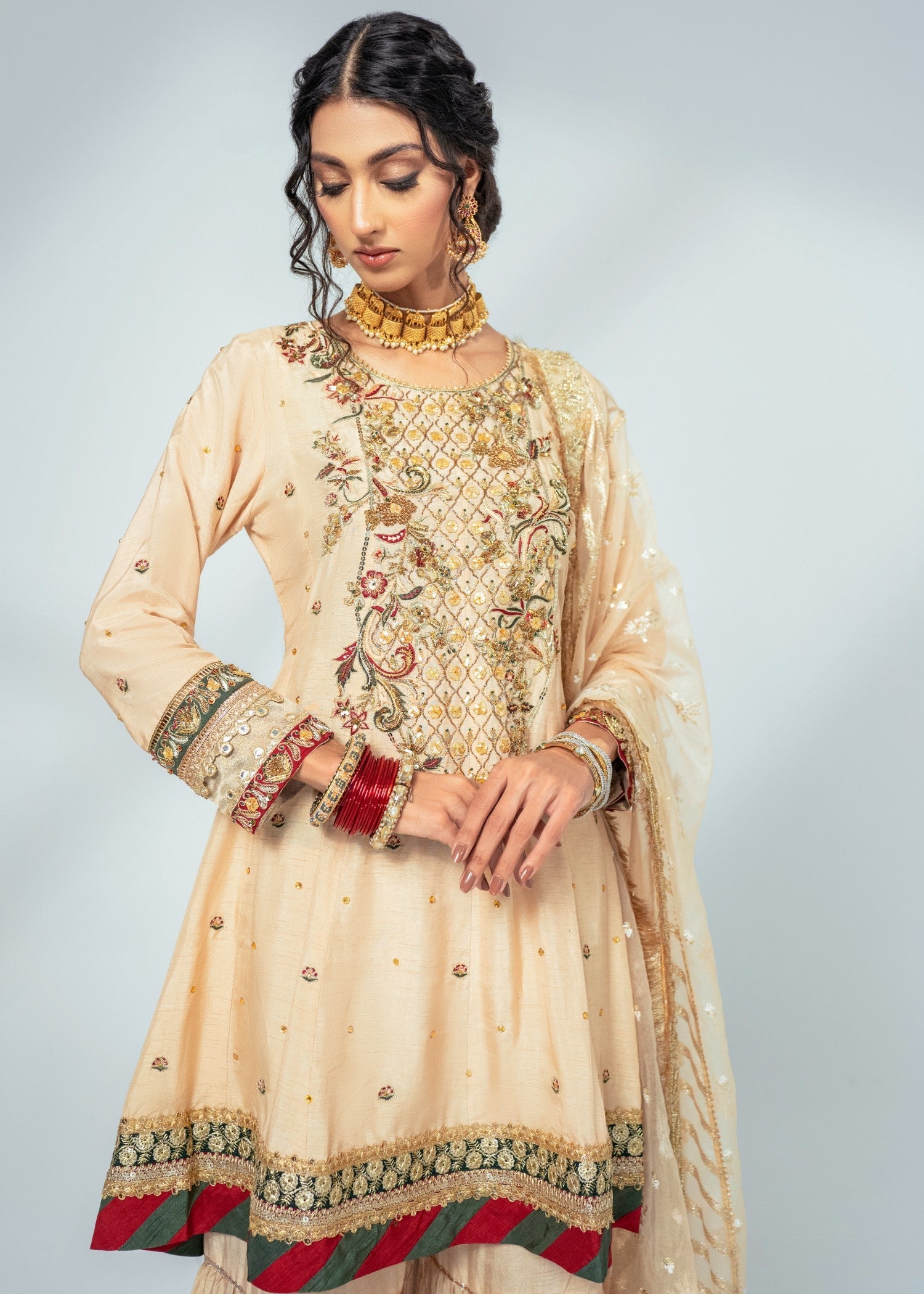 raw silk Peplum in Beige