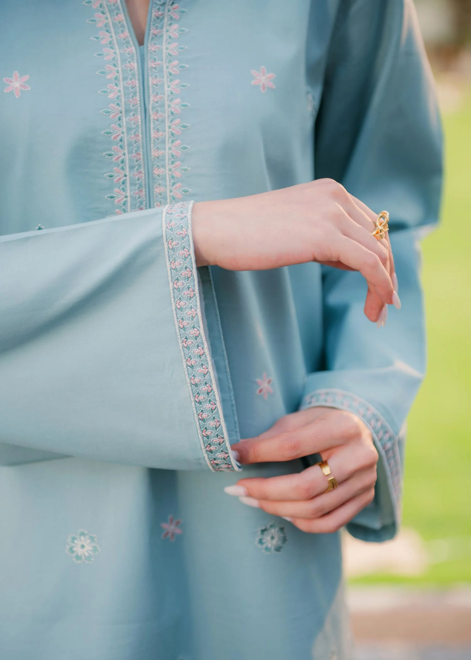 pure cotton Kurta Set in Ice blue