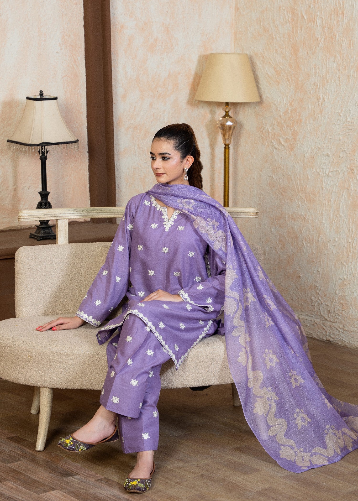 pure cotton Kurta Set in Bright lavender