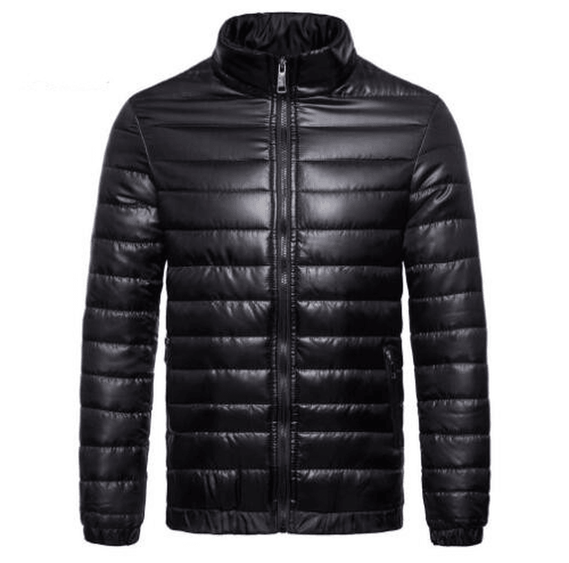 Men'S Solid down Cotton Jacket with Standing Collar