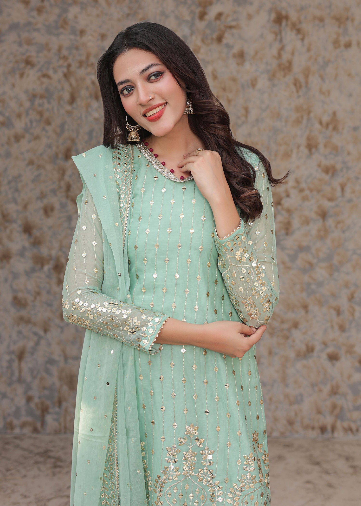 chiffon Gharara in Pastel green