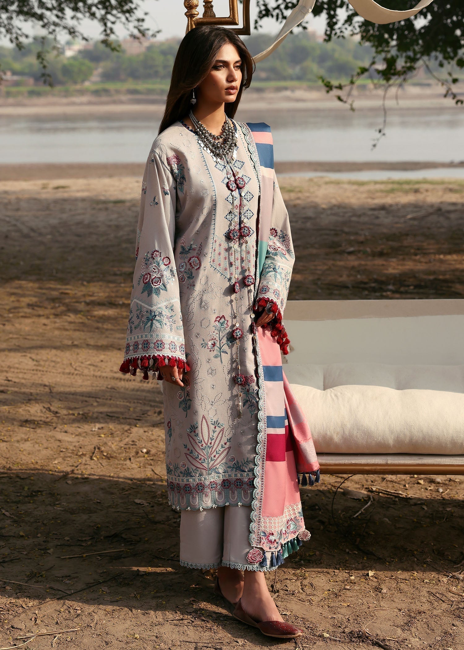 karandi Unstitched in Pastel grey