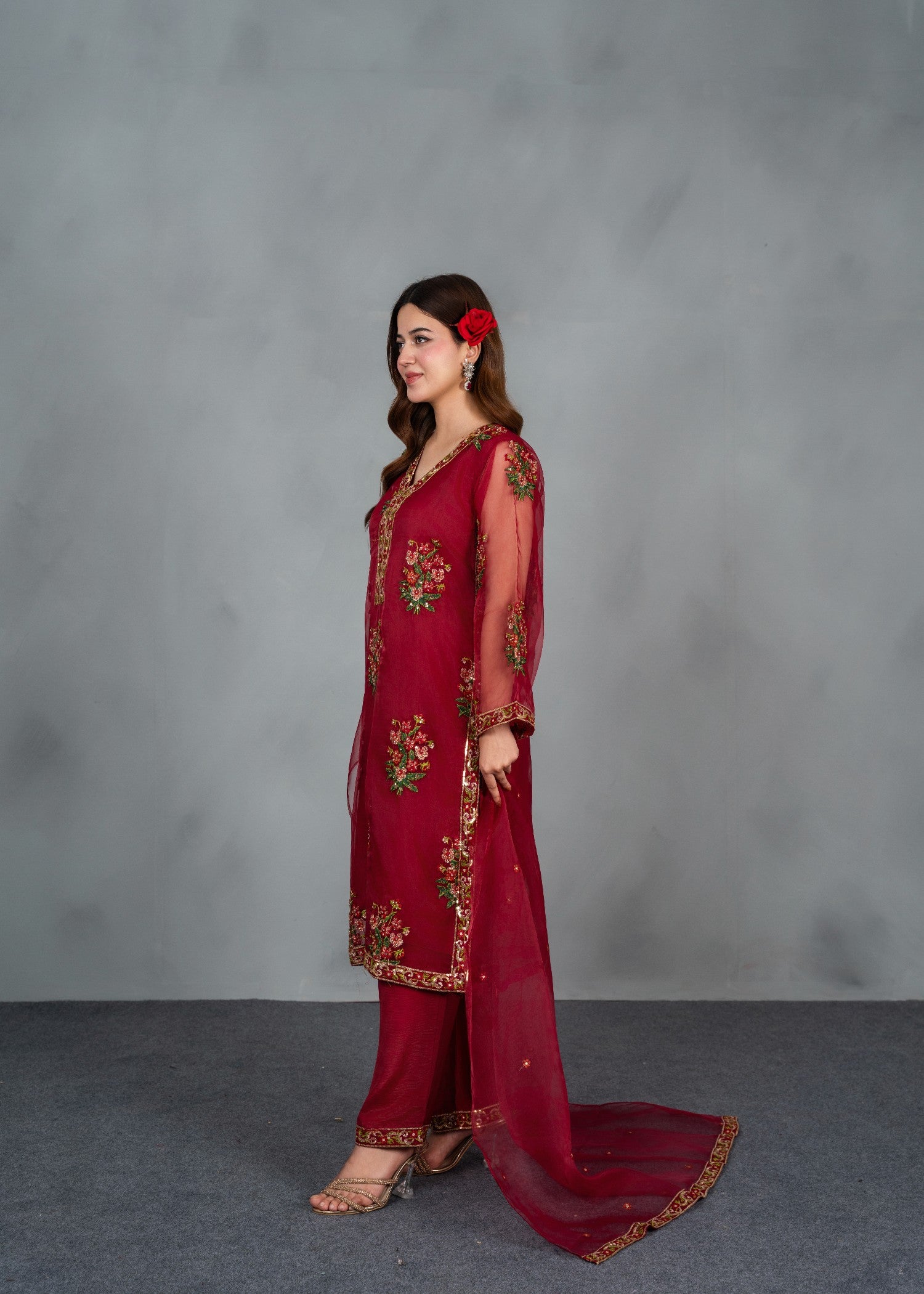 organza Kurta Set in Cardinal red