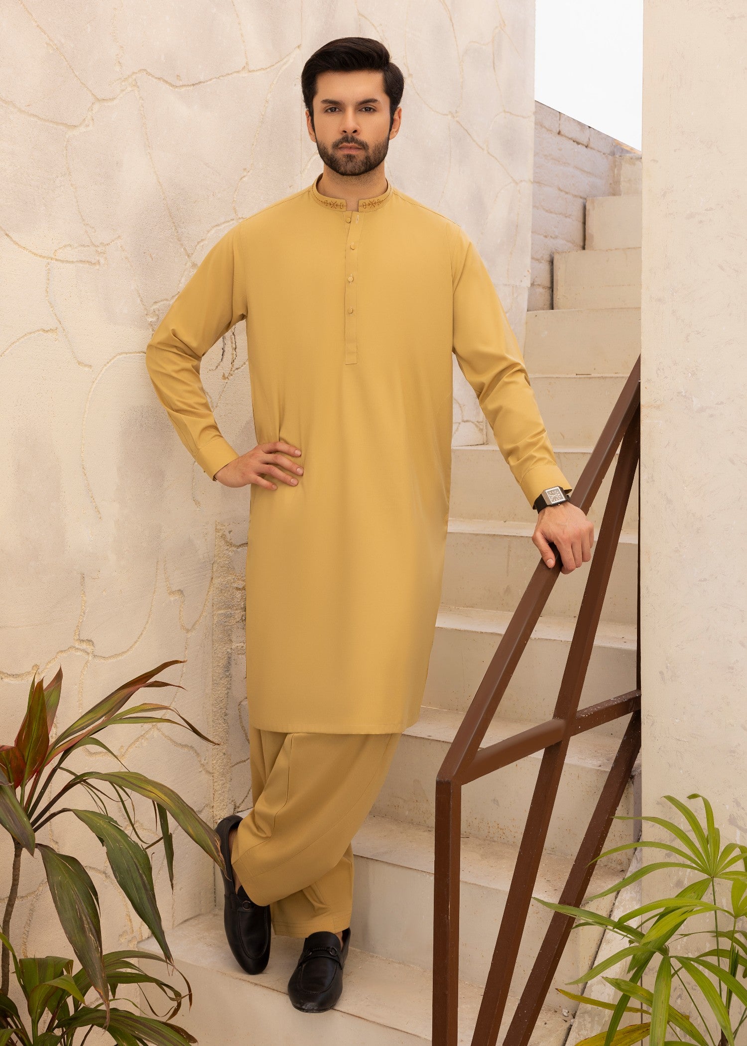 wash & wear Shalwar Kameez in Mustard
