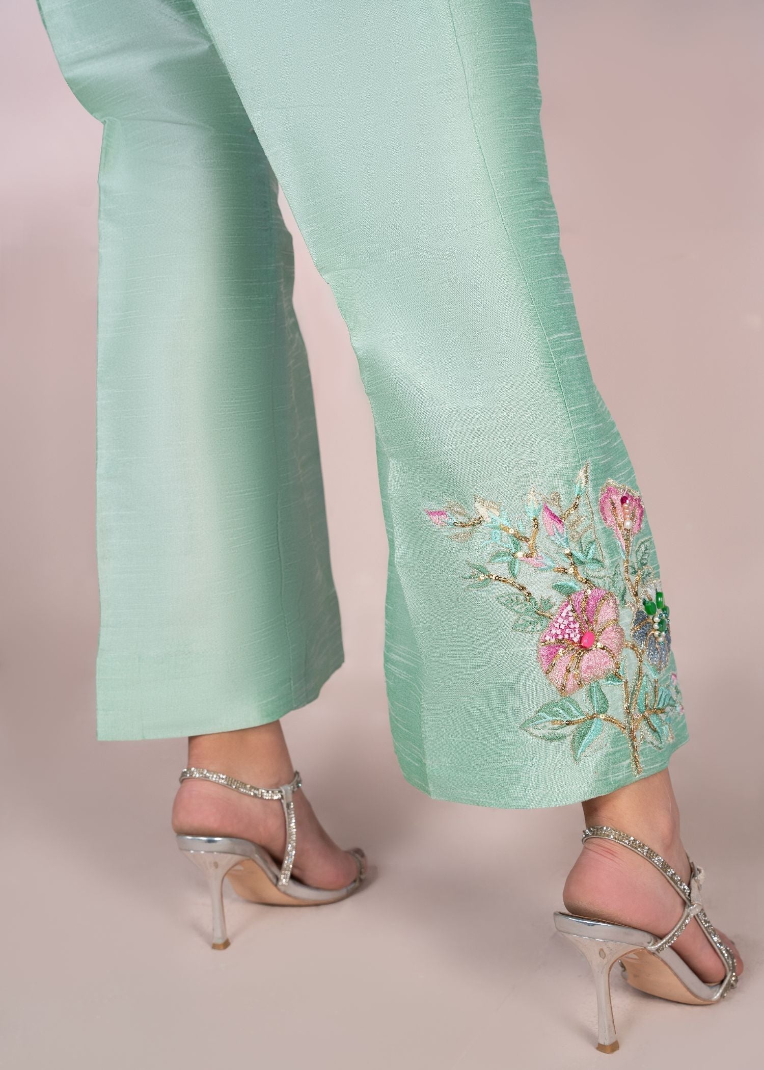 indian raw silk Trousers in Mint green