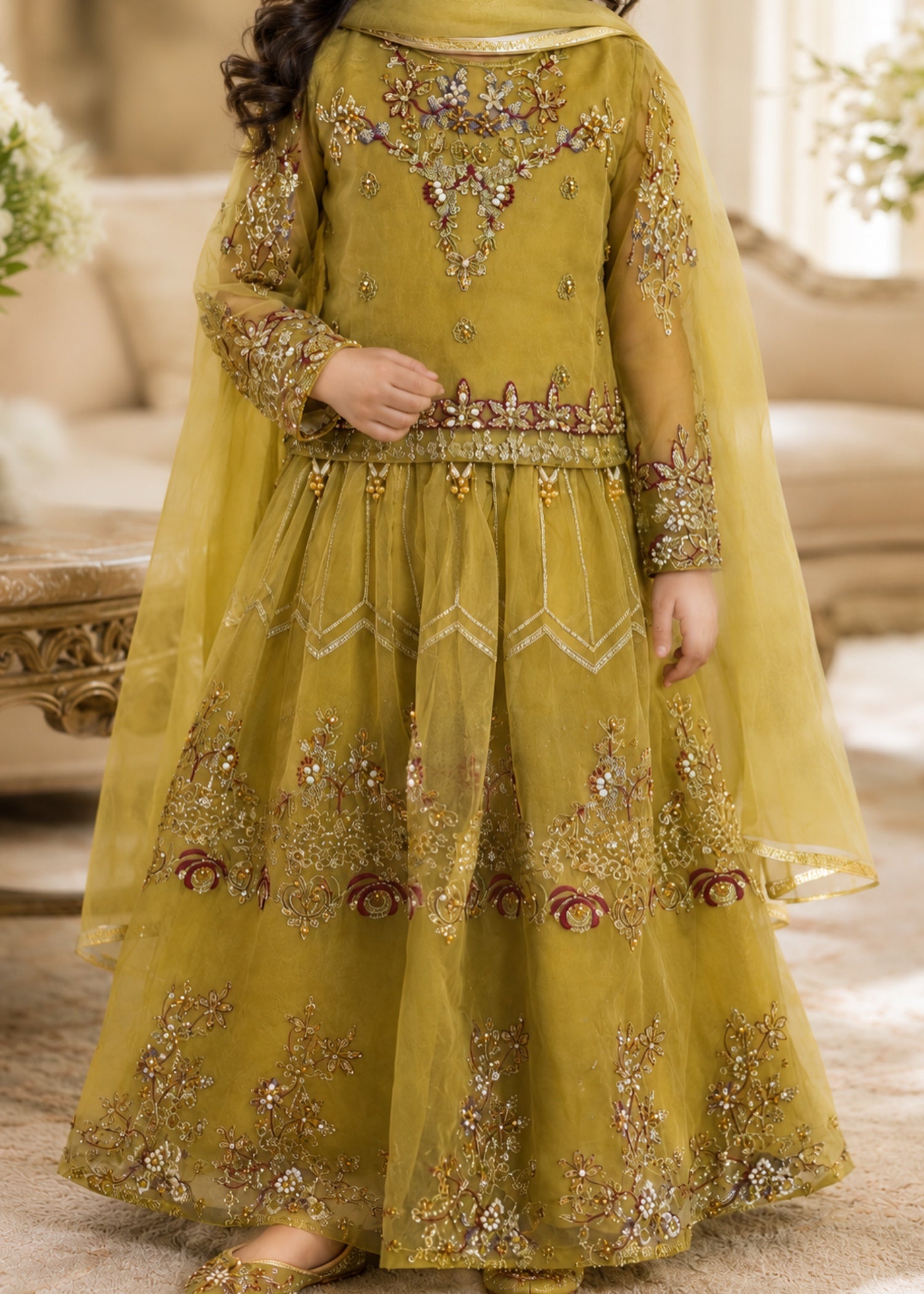 organza Lehenga in Green