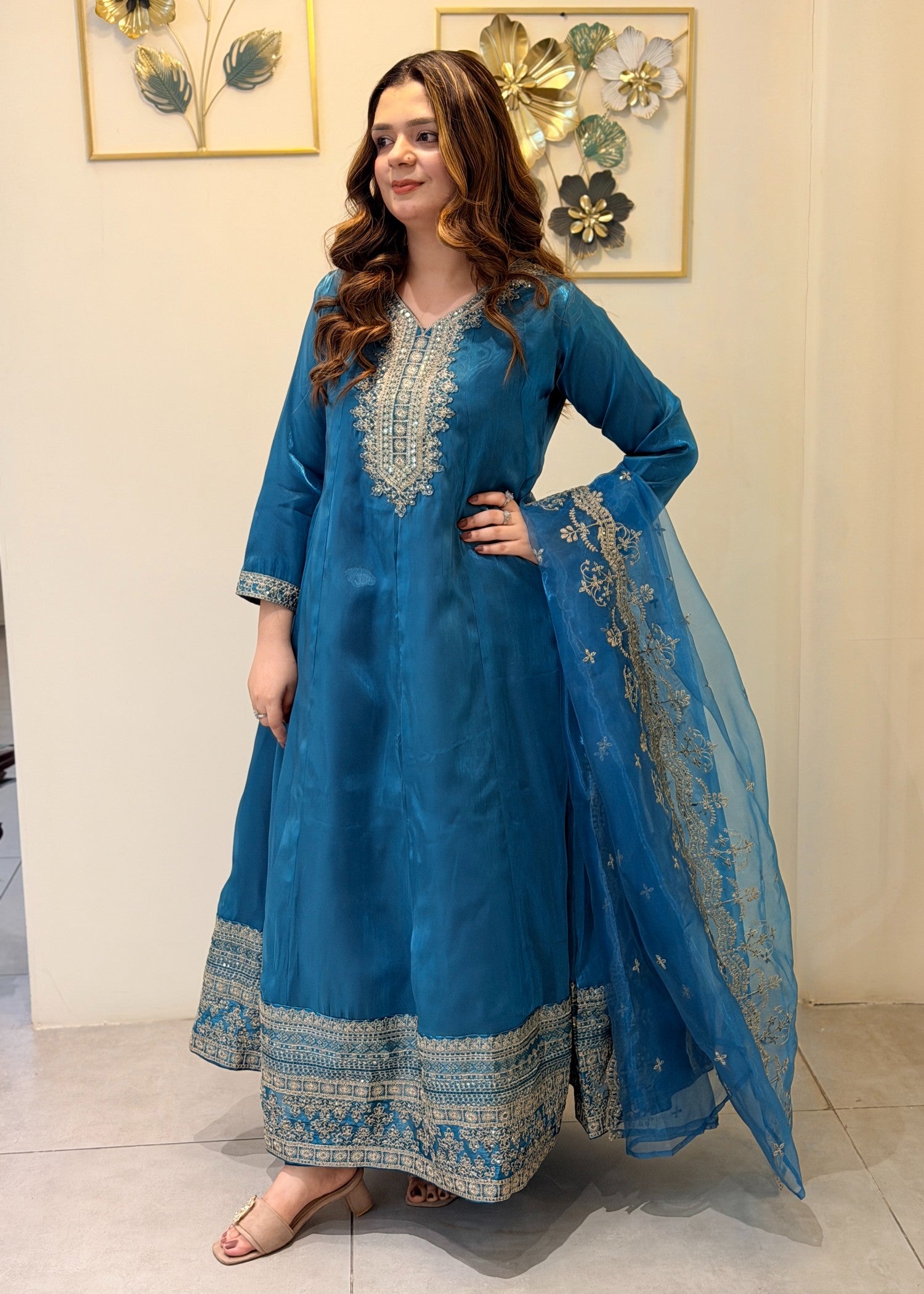 silk Pishwas in Royal blue