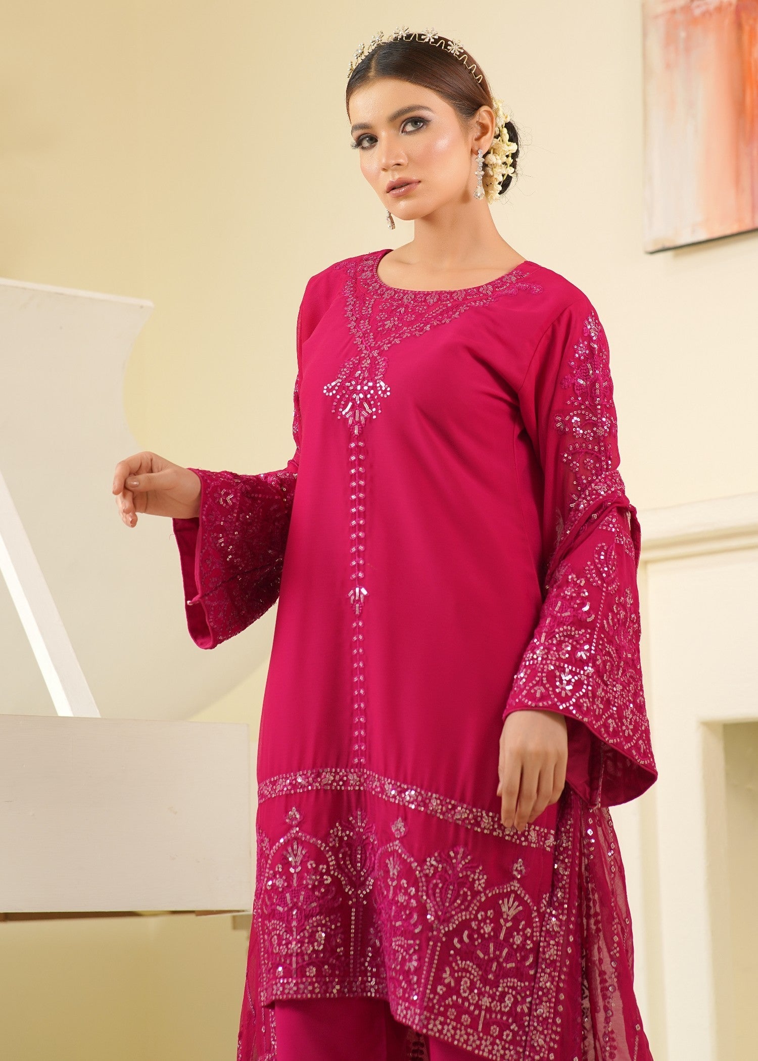 chiffon Gown in Hot pink