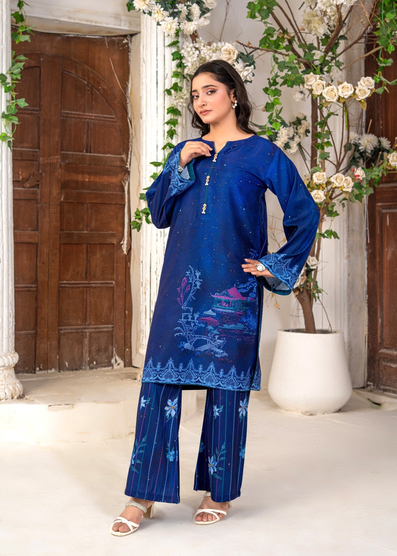 swiss lawn Kurta Set in Blue, dark blue, midnight blue