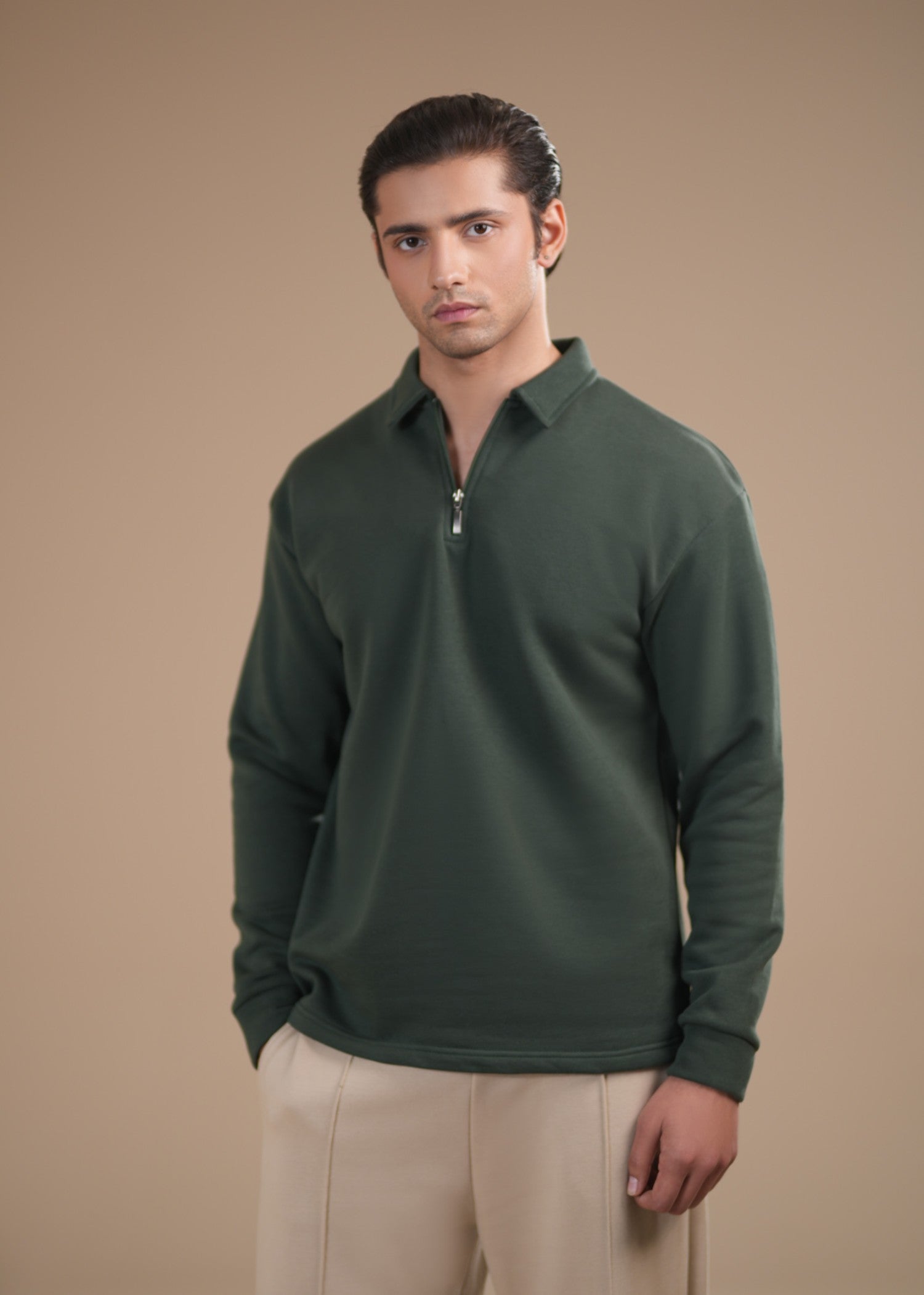 fleece Polo Shirt in Green