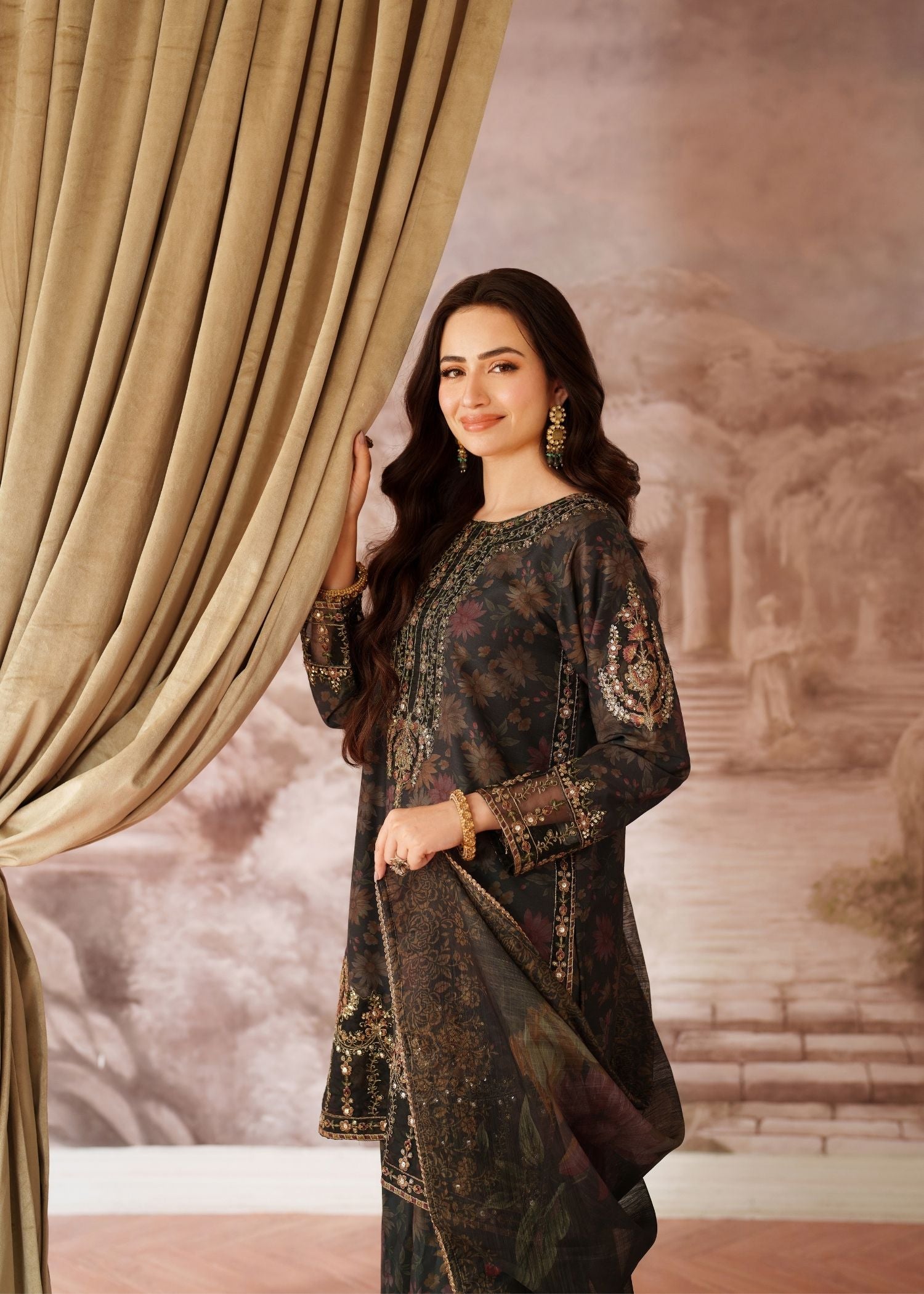 silk Kurta Set in Black