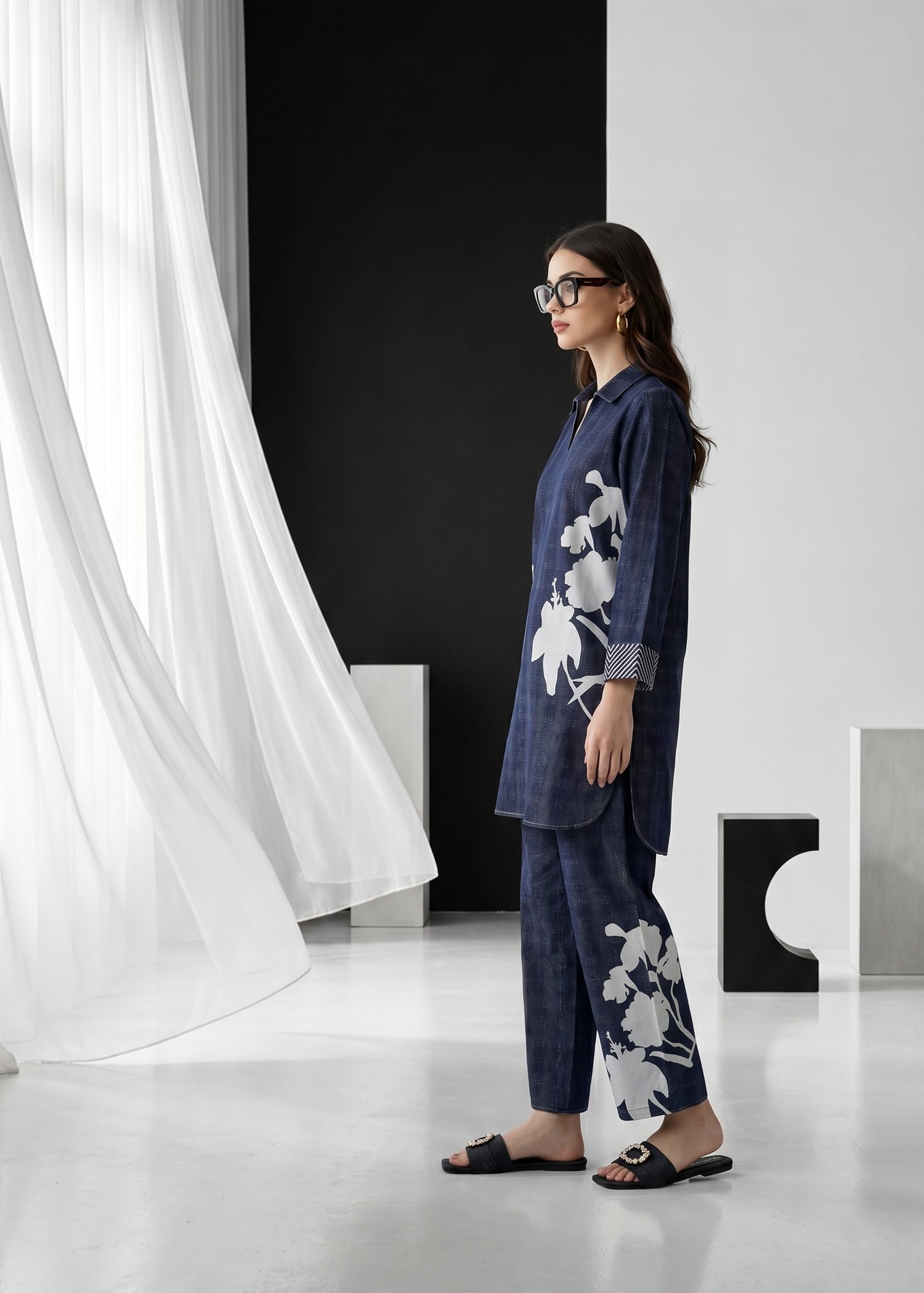 slub lawn Co Ord Sets in Twilight blue
