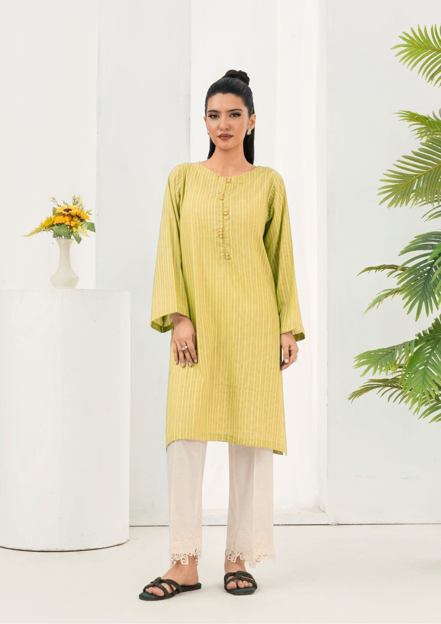 textured lawn Kurti in Lemonade
