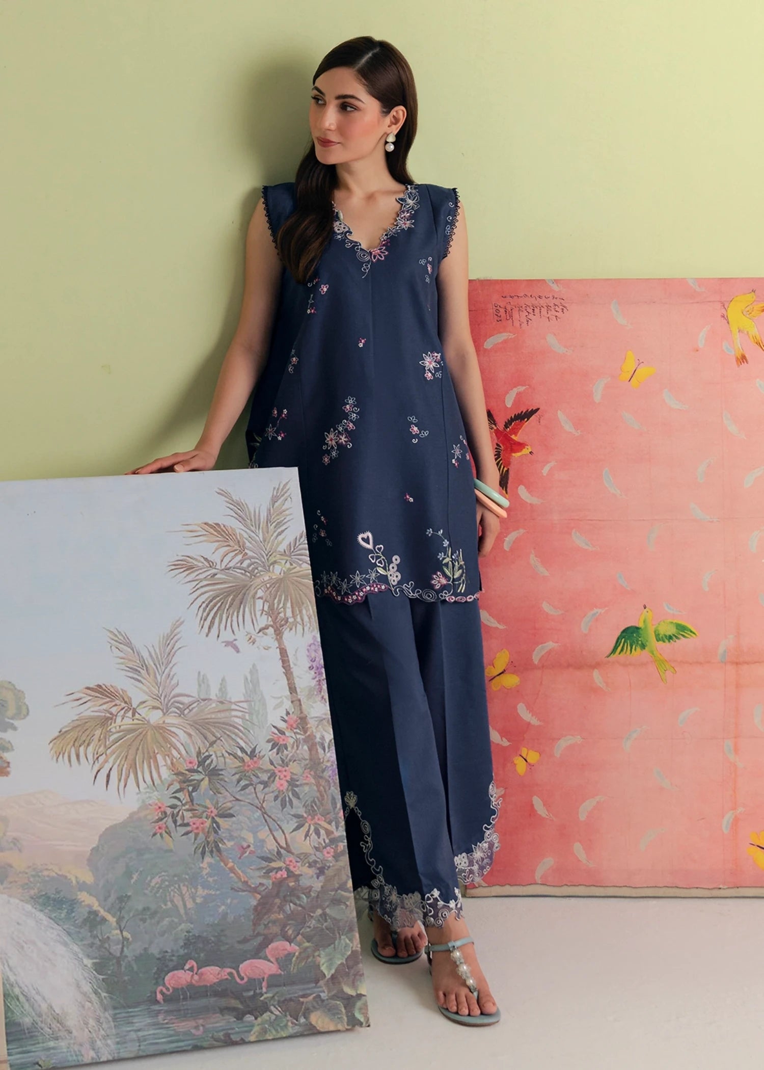 lawn cotton Kurta Set in Midnight blue