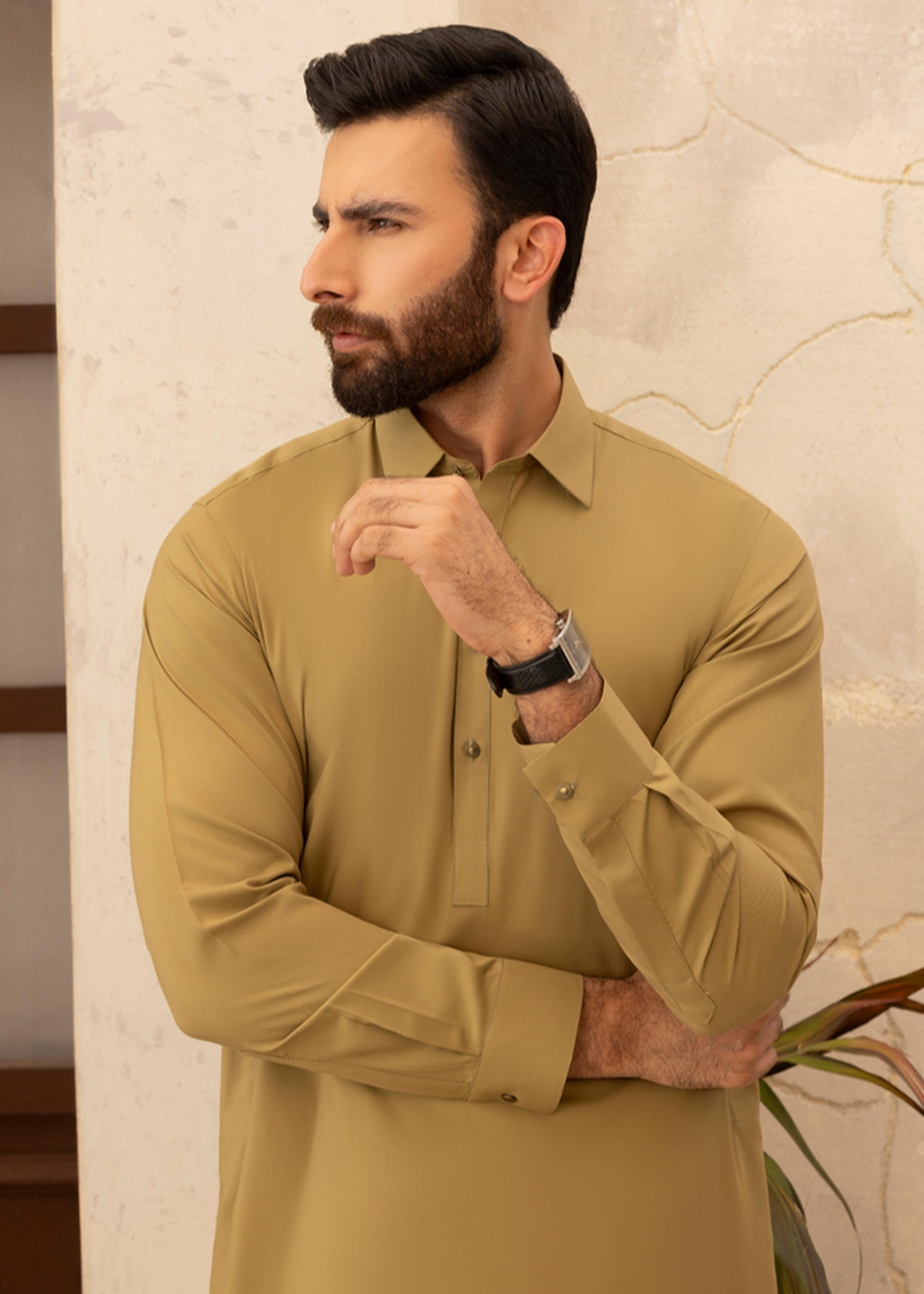 wash & wear Shalwar Kameez in Sand brown