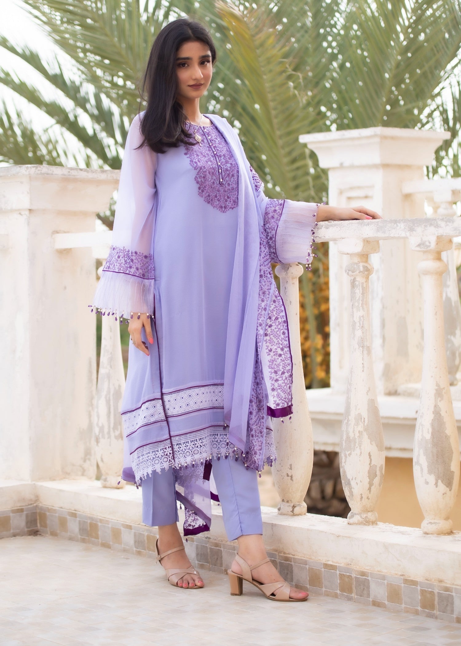 chiffon Kurta Set in Lavender mist