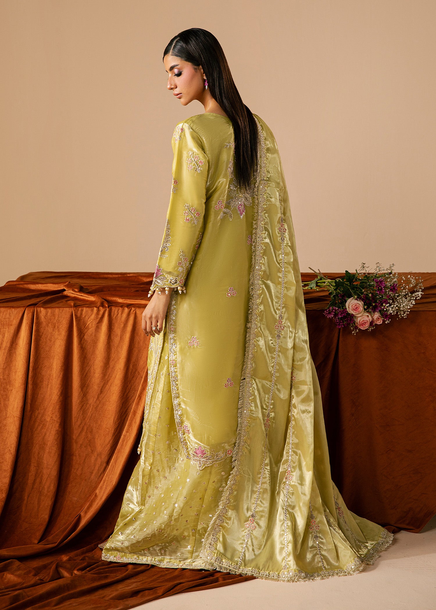 silk Kurta Set in Key lime