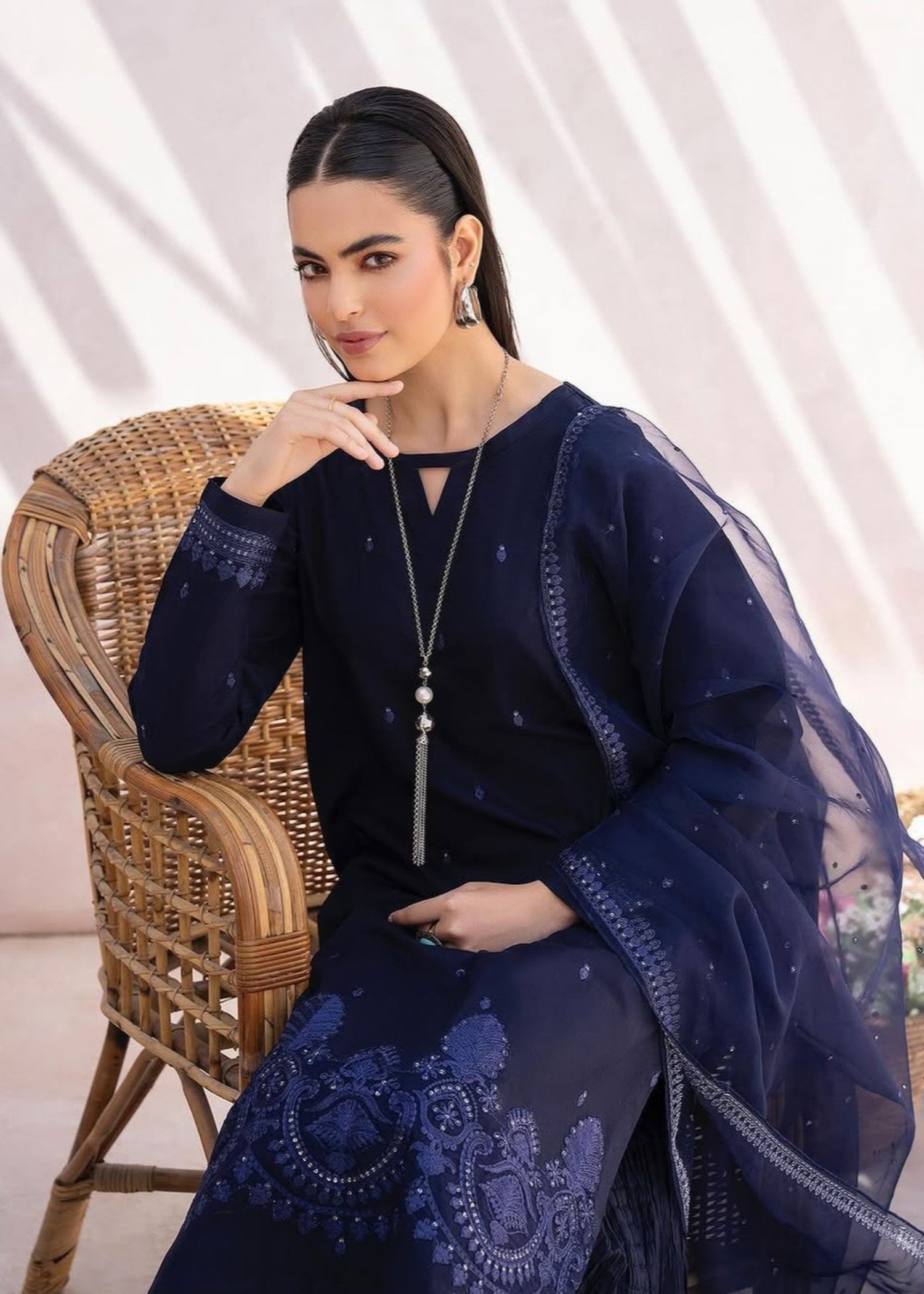 lawn Sharara in Navy blue