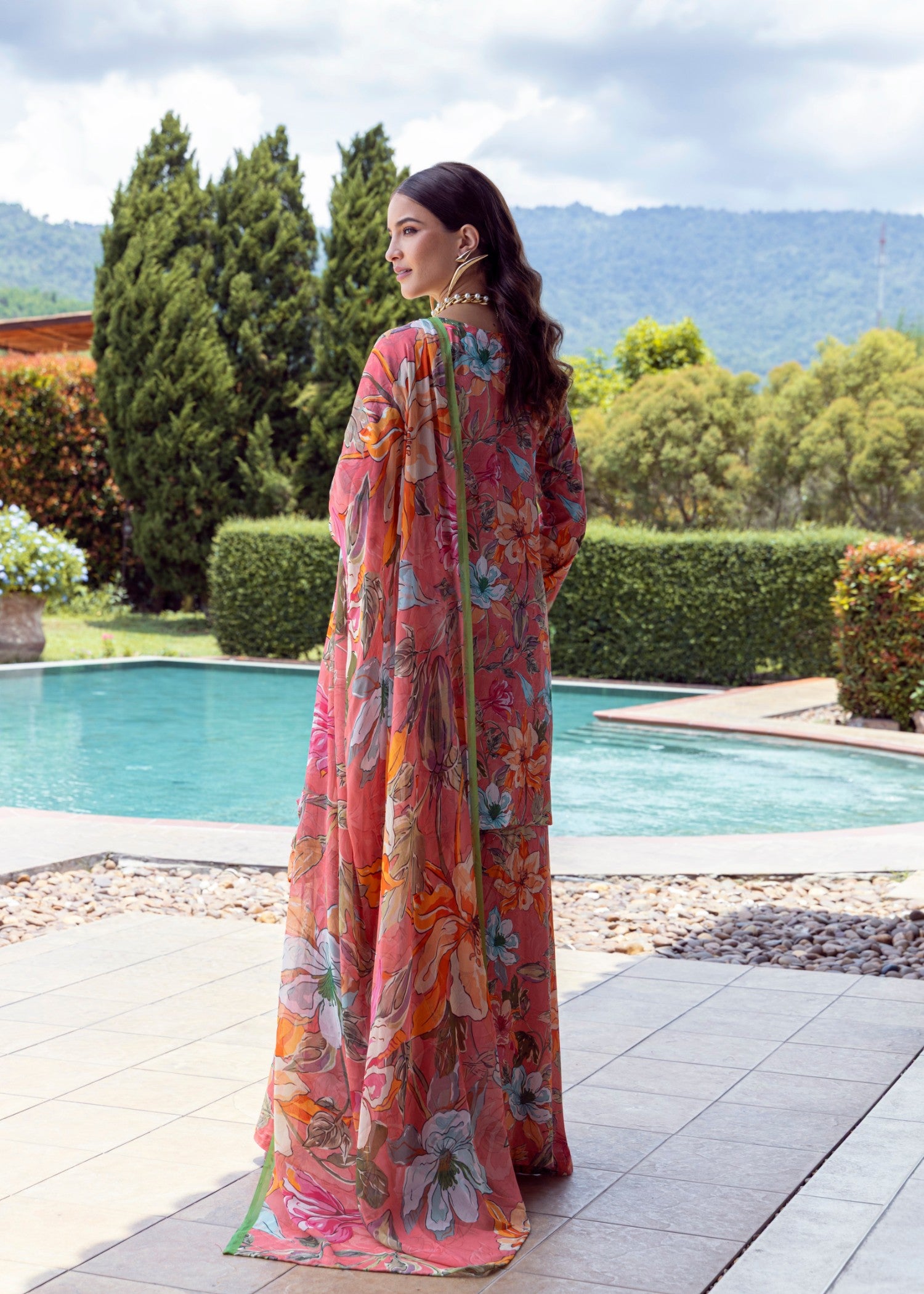 lawn Sharara in Peach pink