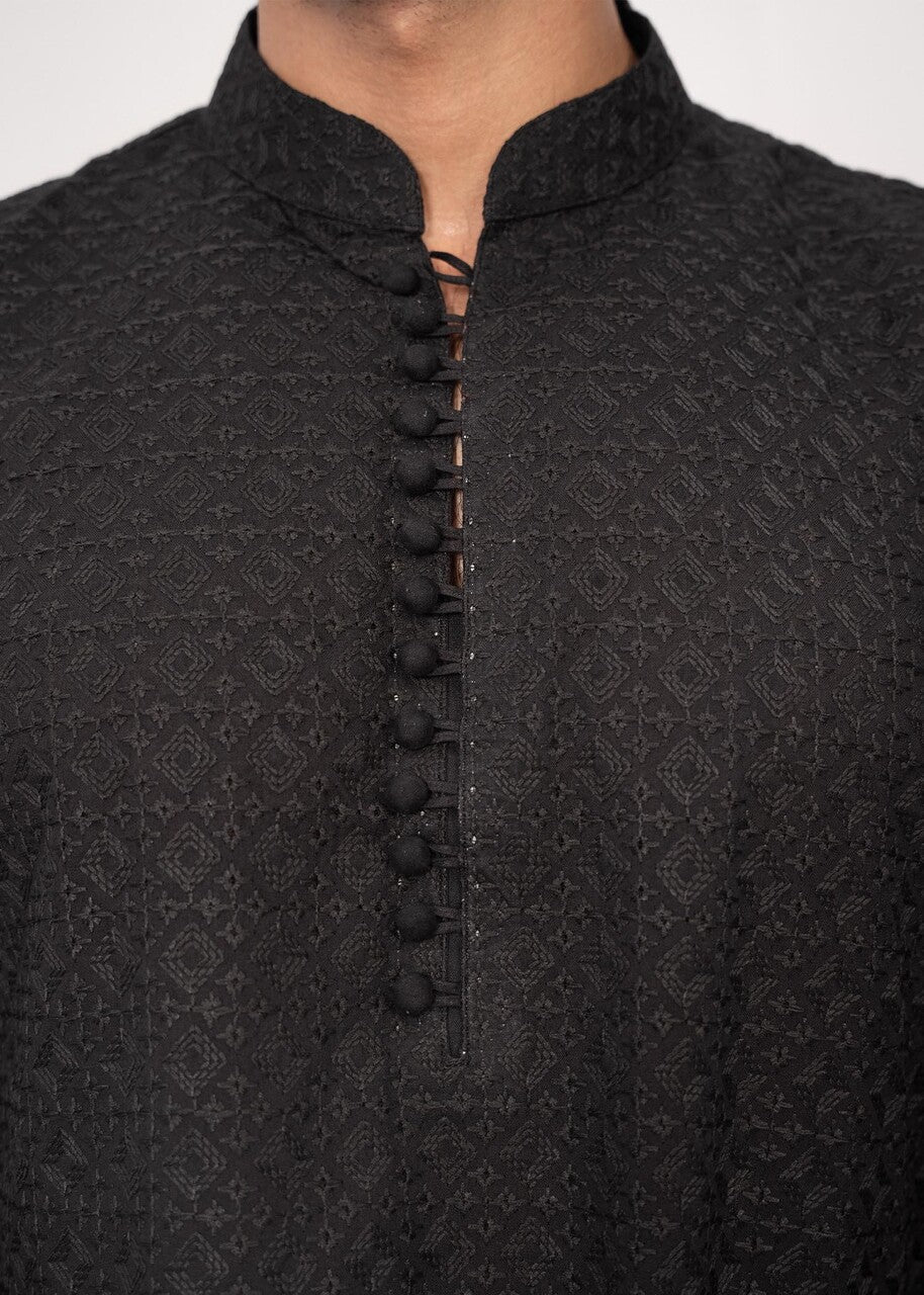 chikankari cotton Kurta Set in Black by HK Fashion