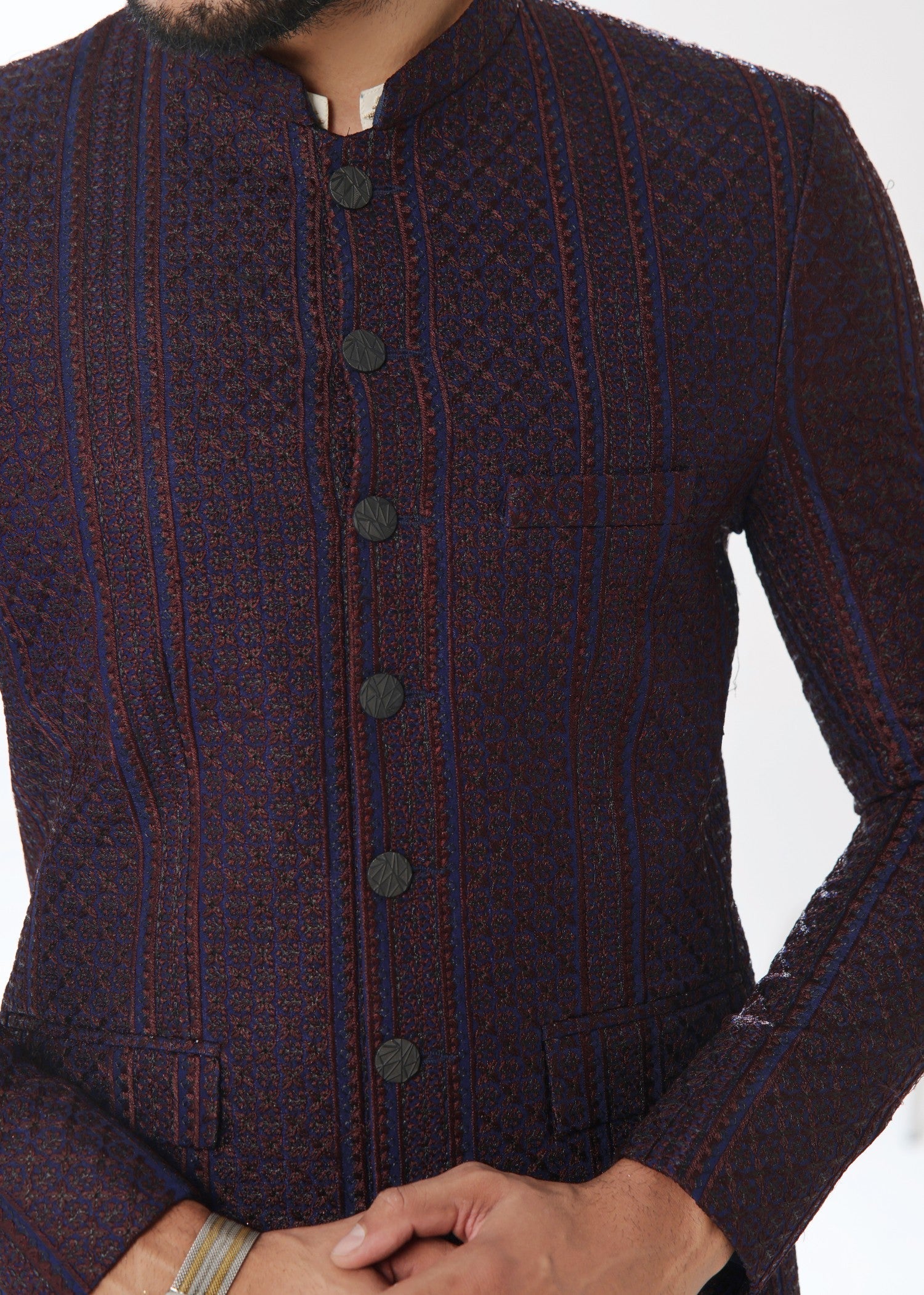 jamawar Prince Coat in Purple