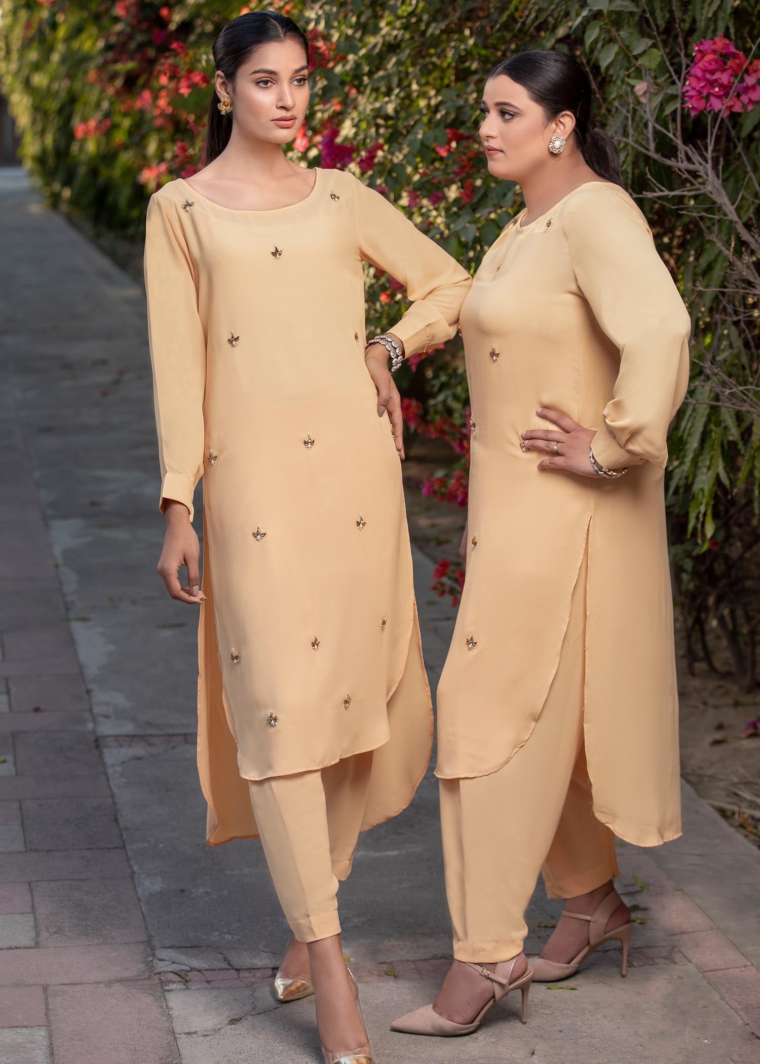 silk Kurta Set in Peach pink