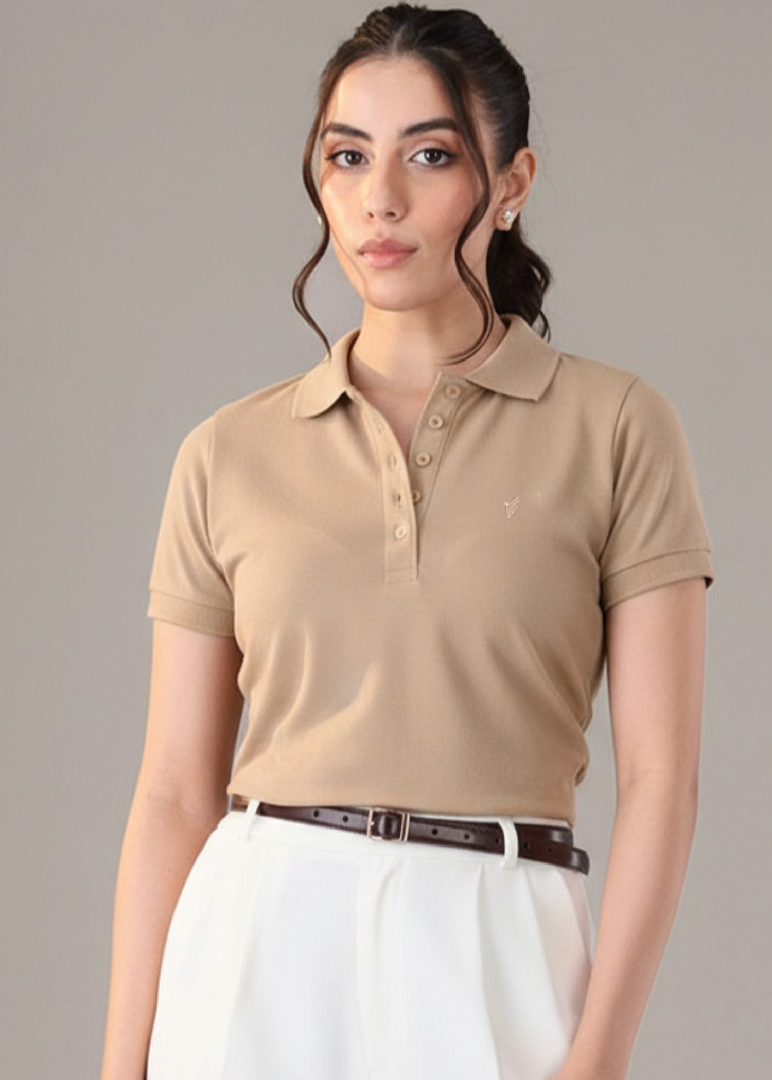cotton Polo Shirt in Camel brown