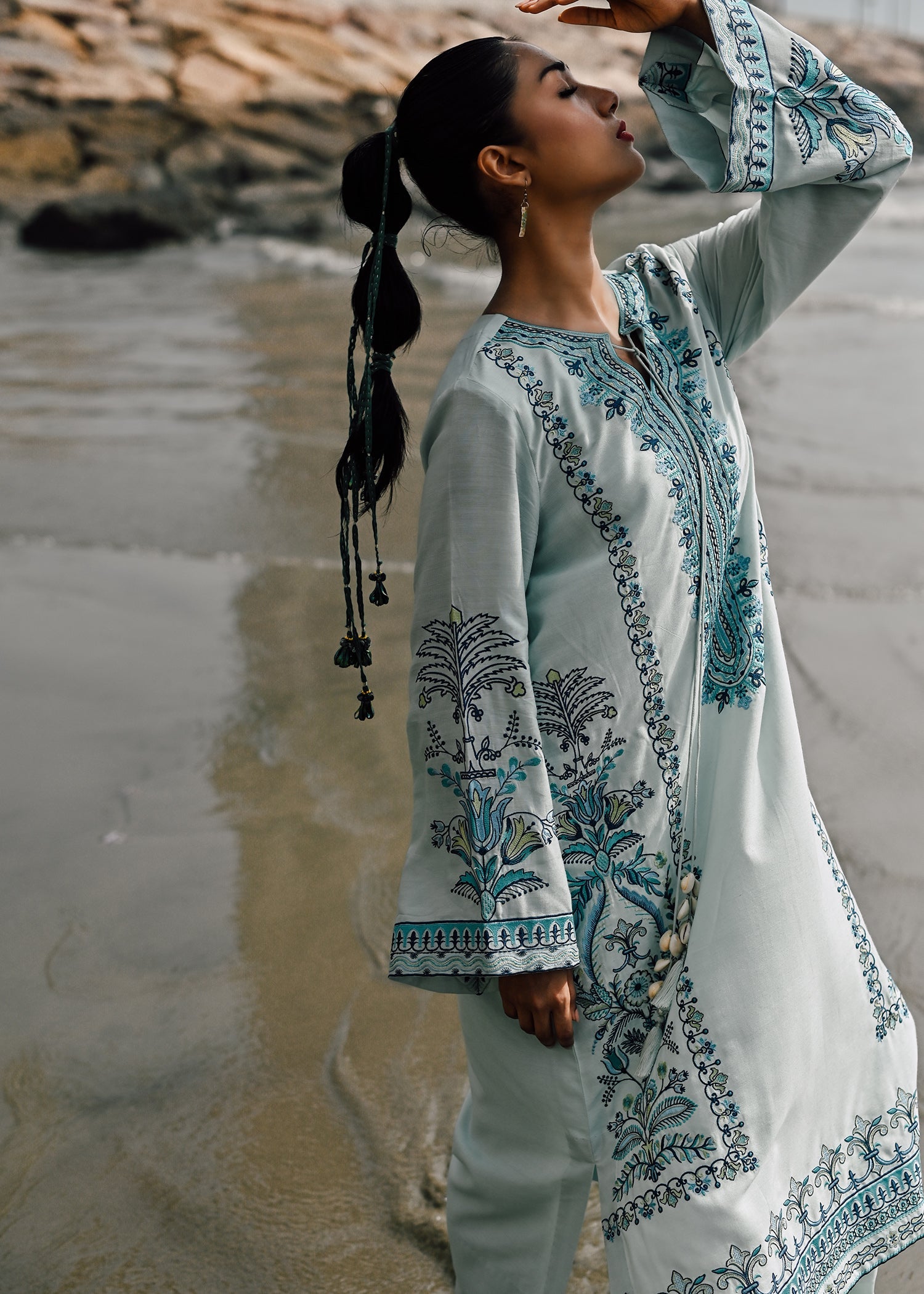 cotton viscose Kurta Set in Light blue