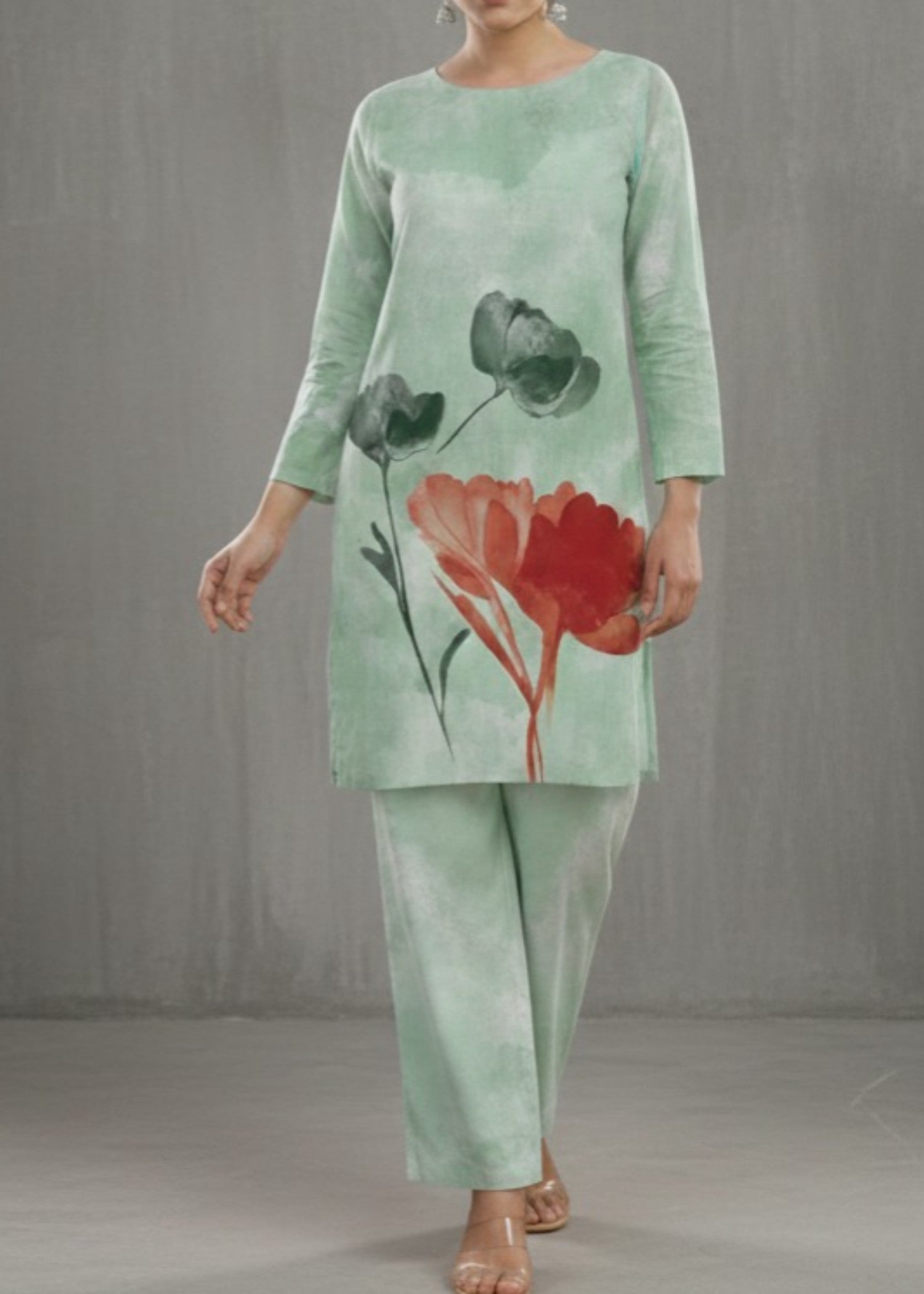 poly lawn Kurta Set in Mint green