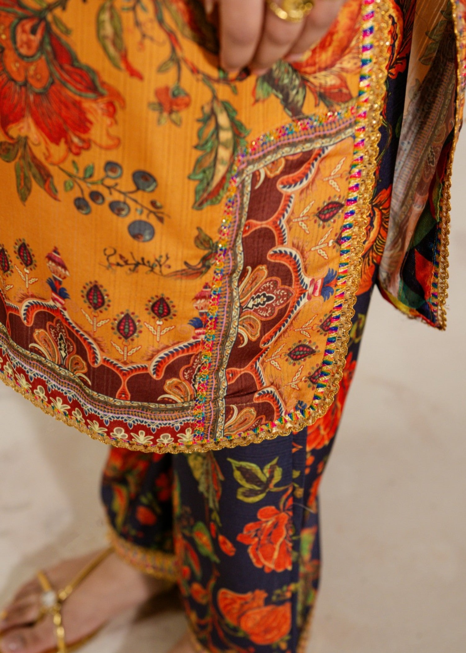 dobby Kurta Set in Orange
