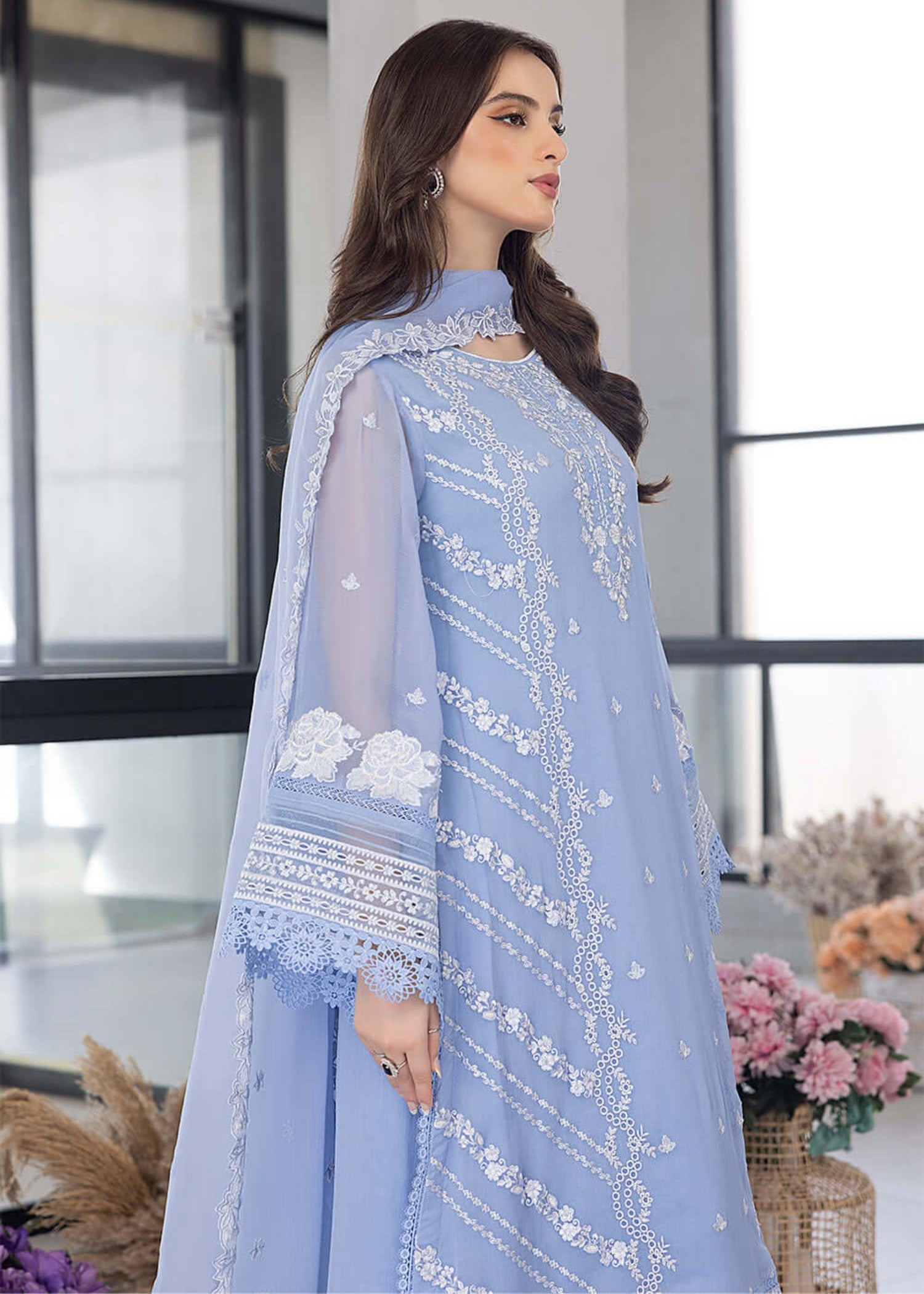 organza Kurta Set in Baby blue