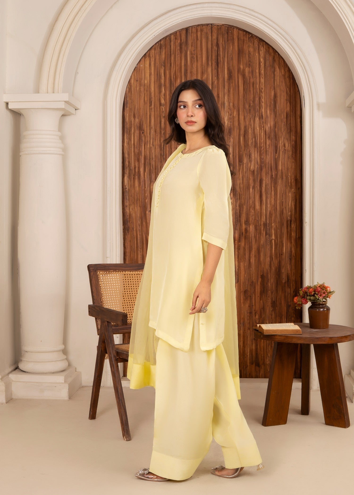 silk Kurta Set in Light yellow