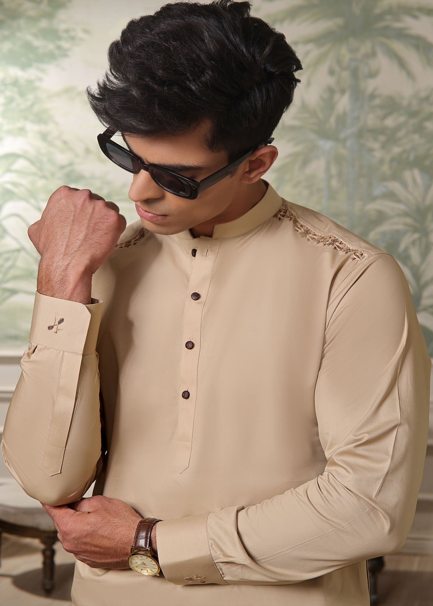 cotton satin Kurta Set in Gold
