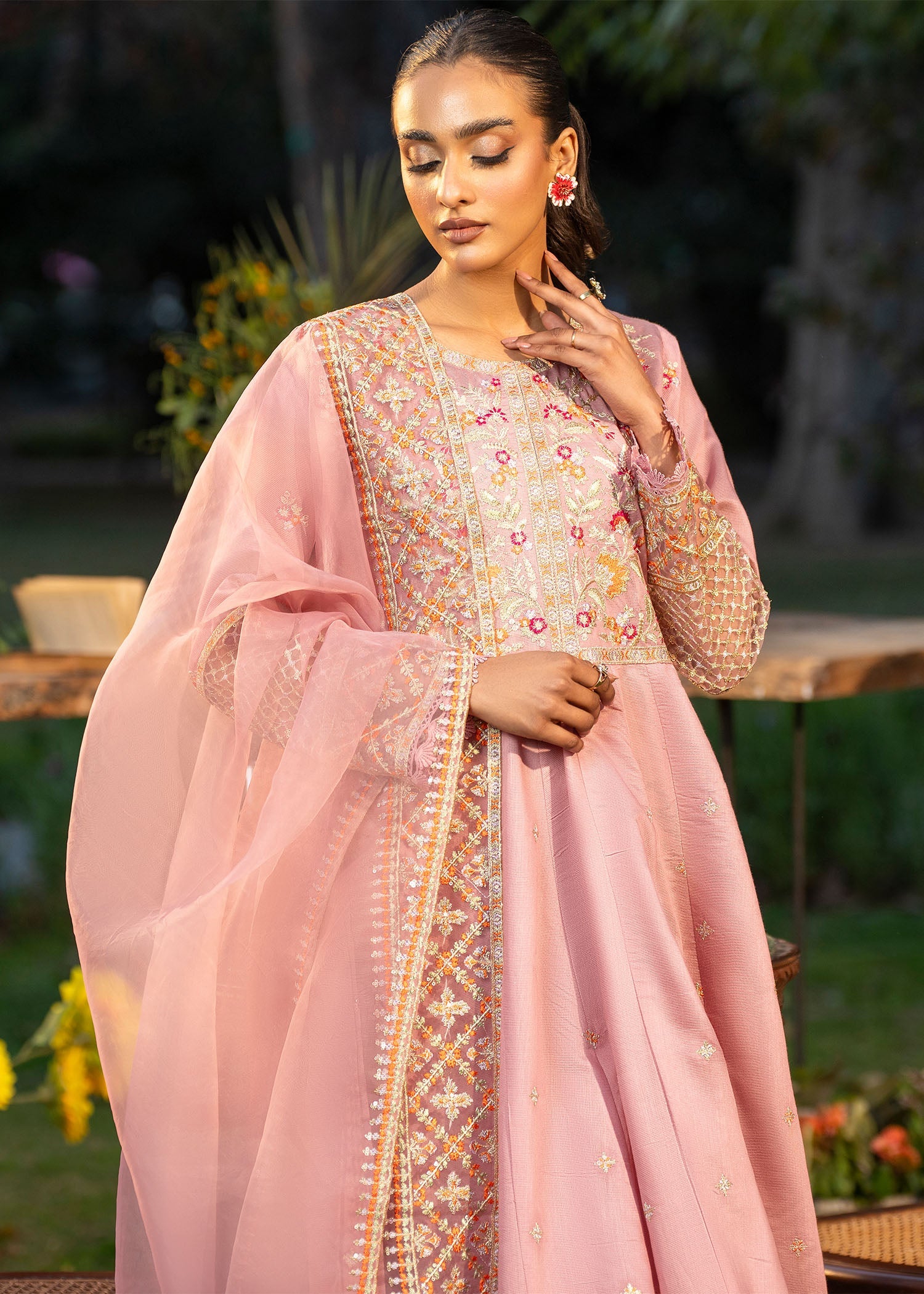 khaddi net Maxi in Pink