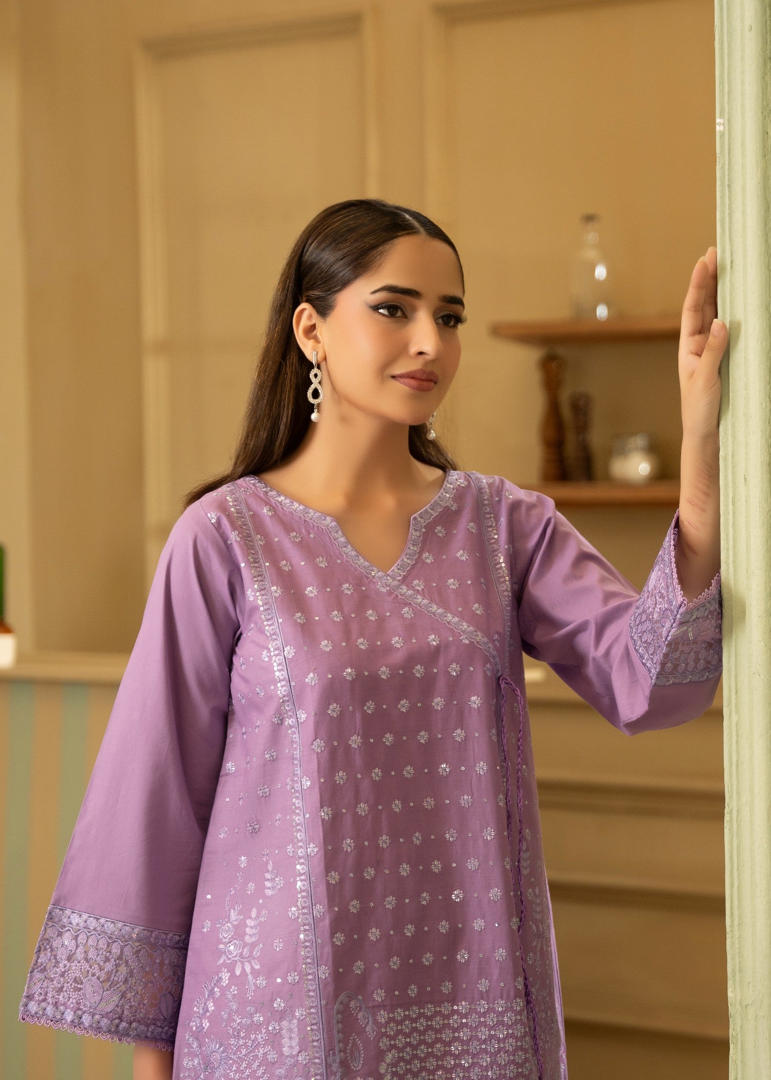 lawn cotton Angrakha in Lilac