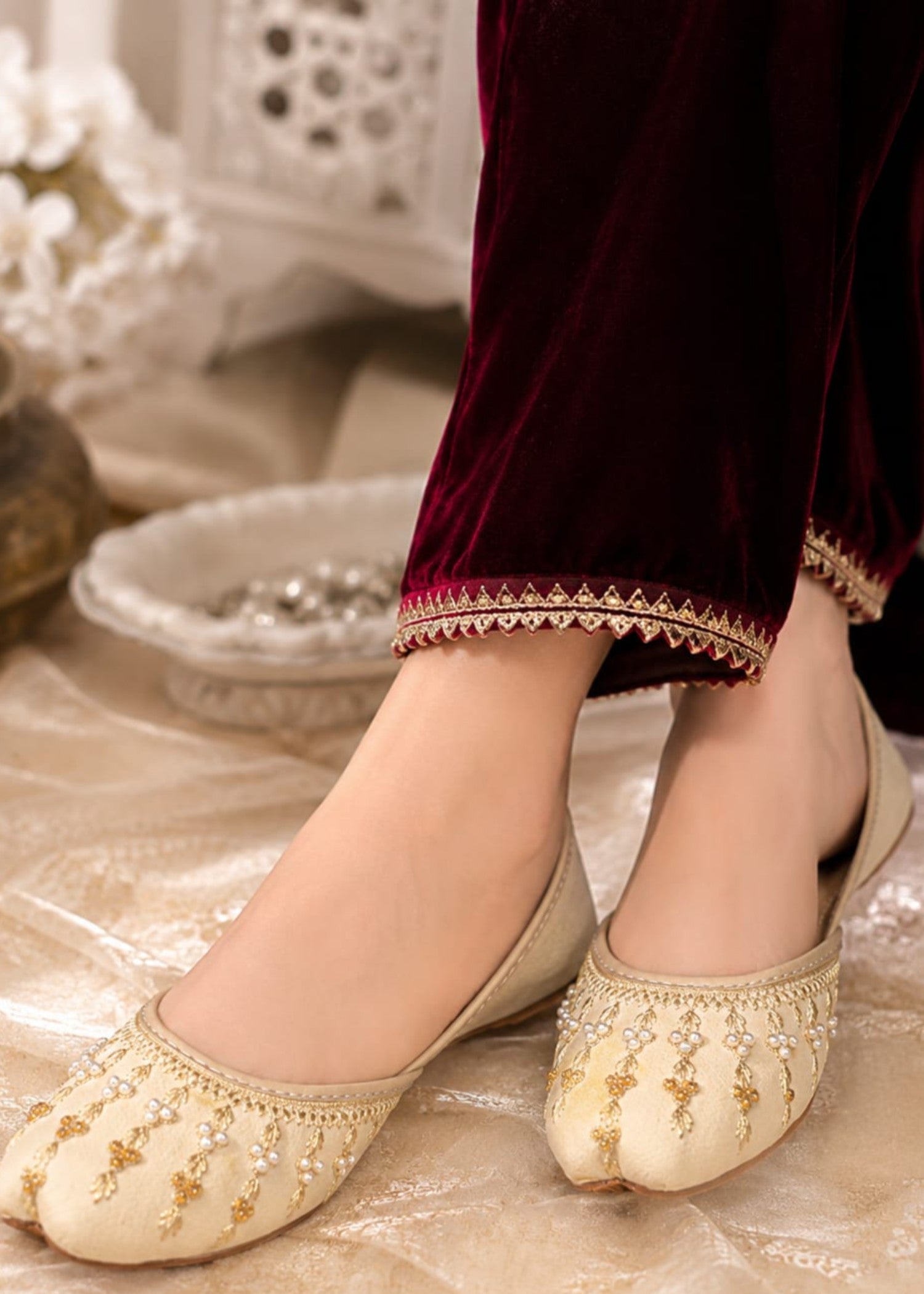Khussa in Beige by - High Quality Women Khussa UNI5312
