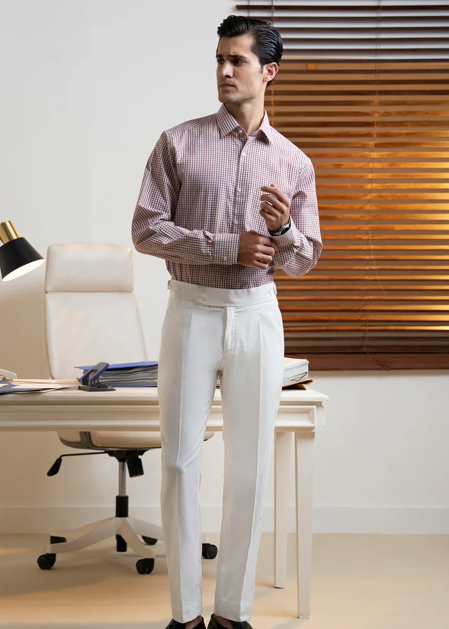 cotton Formal Shirt in White, red