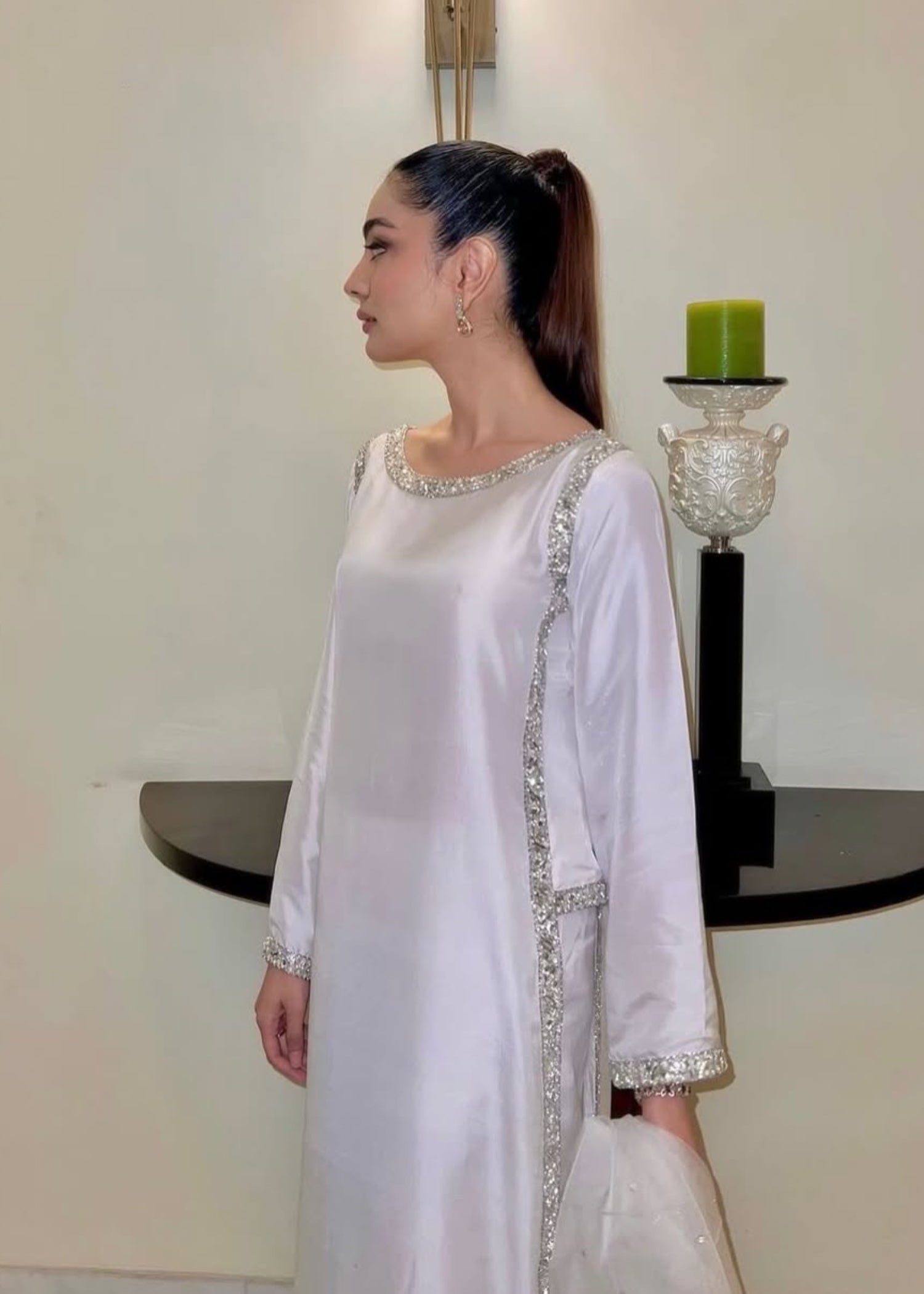 silk Kurta Set in White