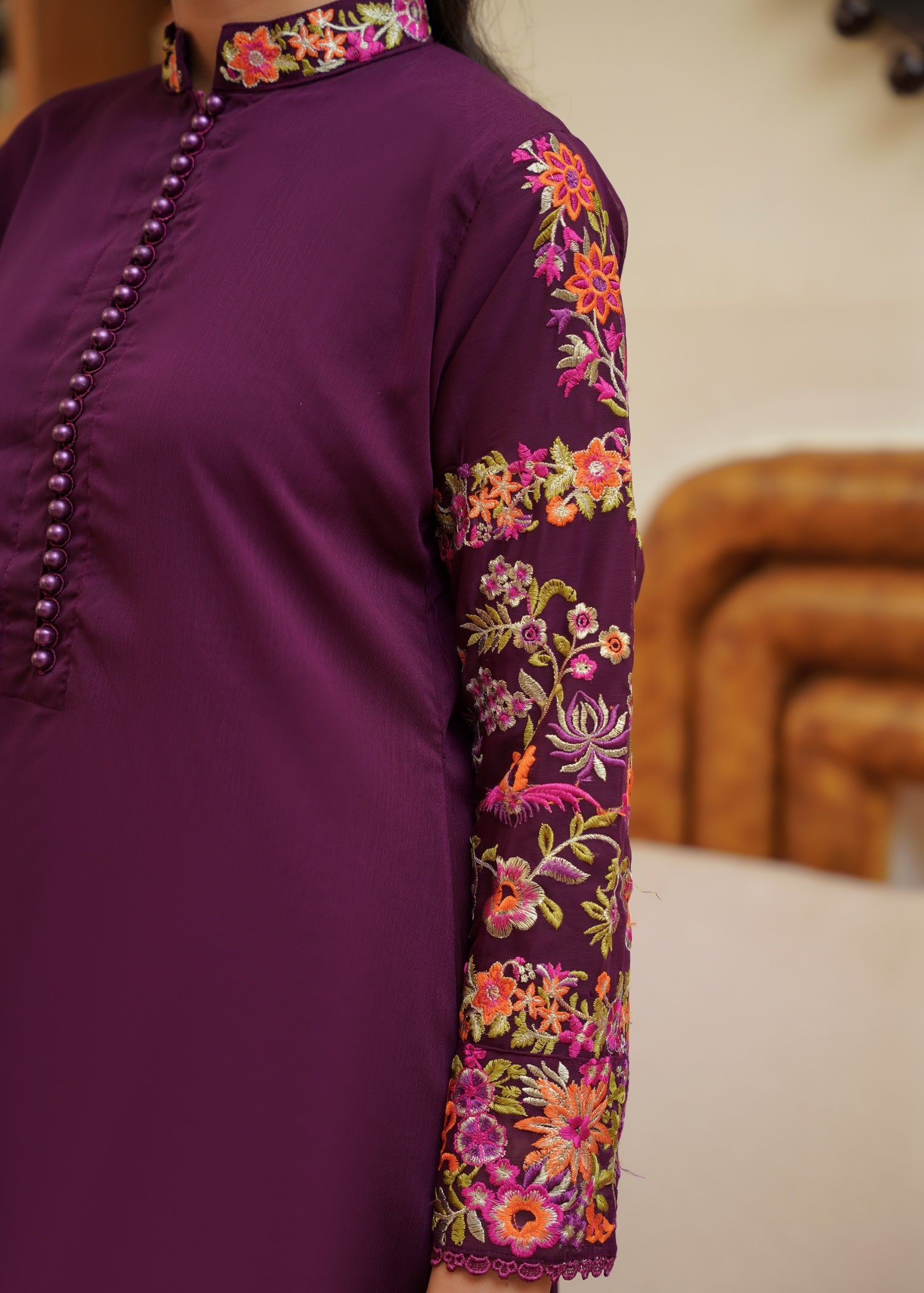 chiffon Pishwas in Plum
