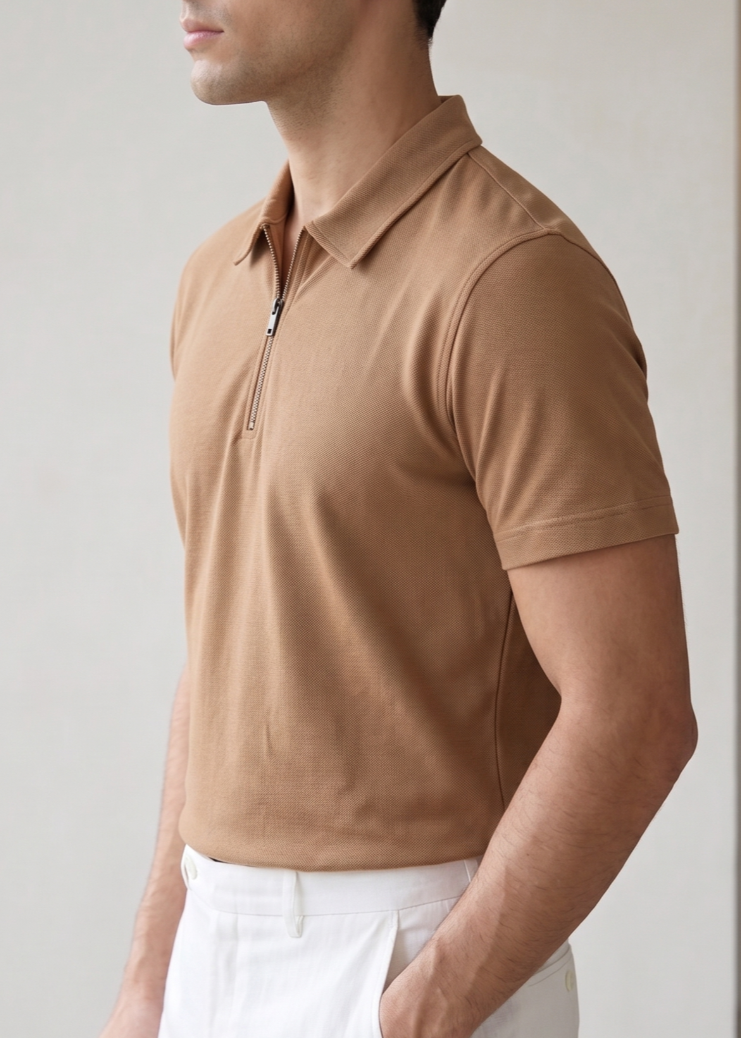 cotton pique Polo Shirt in Camel brown