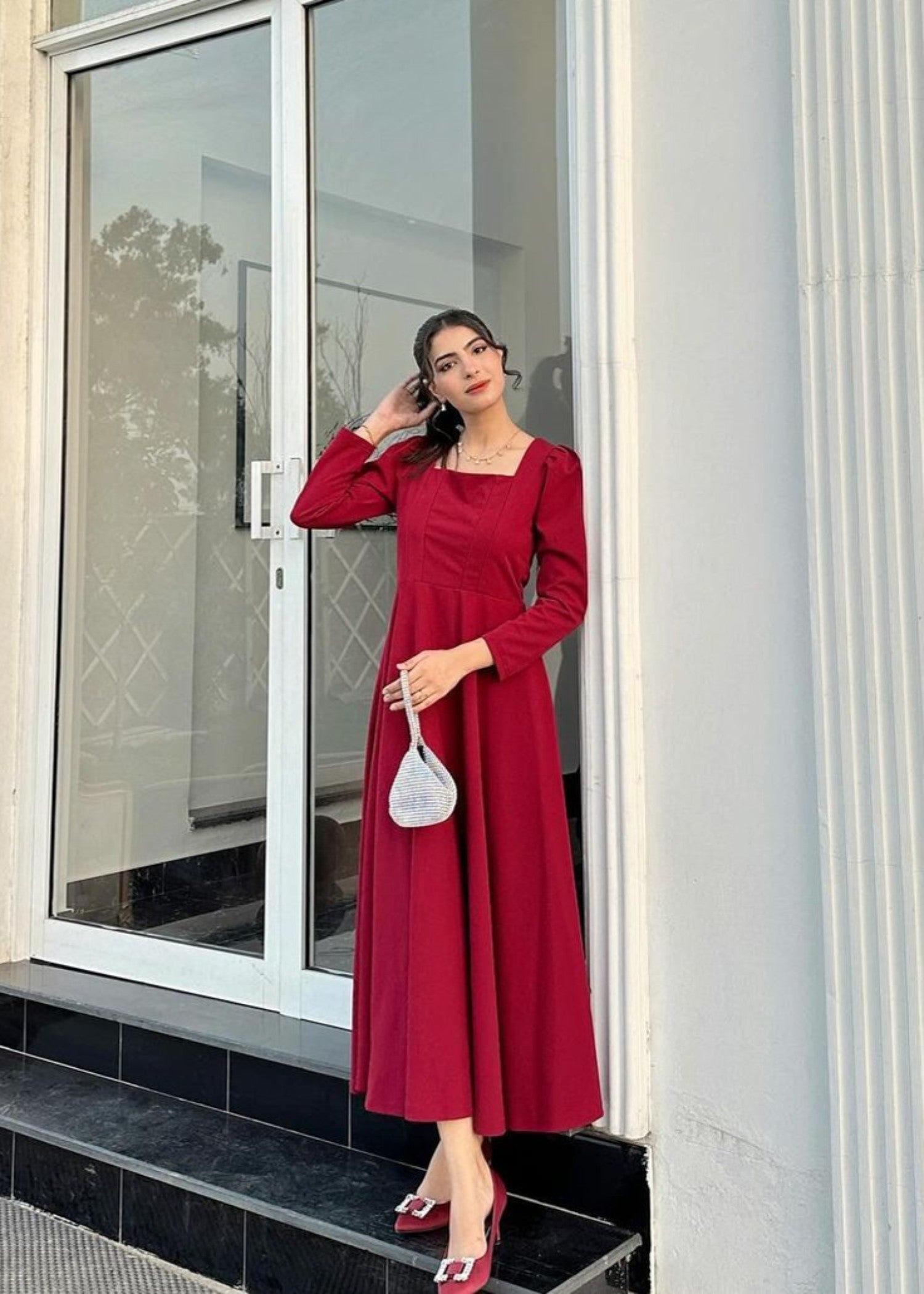 georgette Frock in Maroon