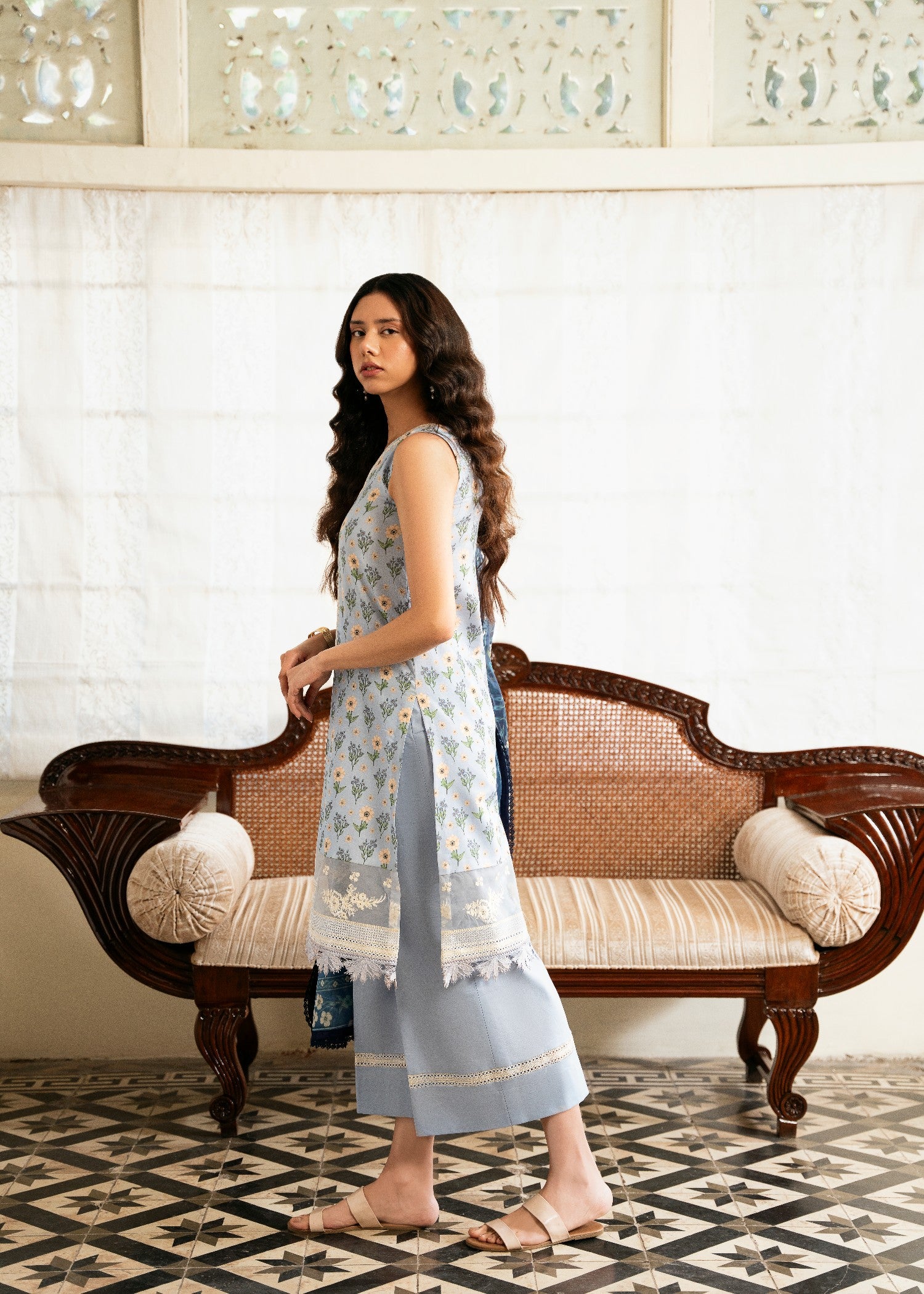 pure cotton Unstitched in Sky blue