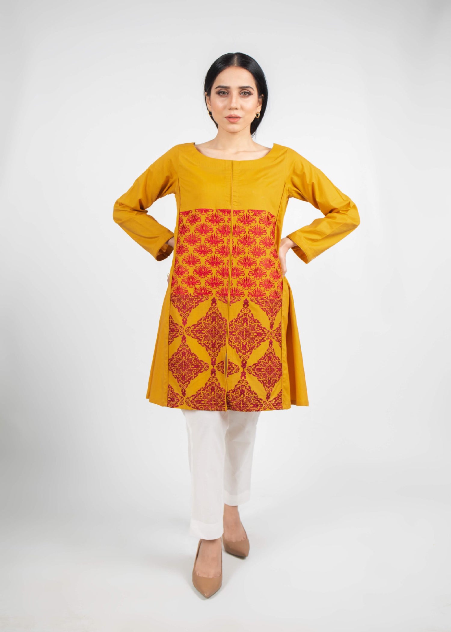 lawn Short Frock in Mustard