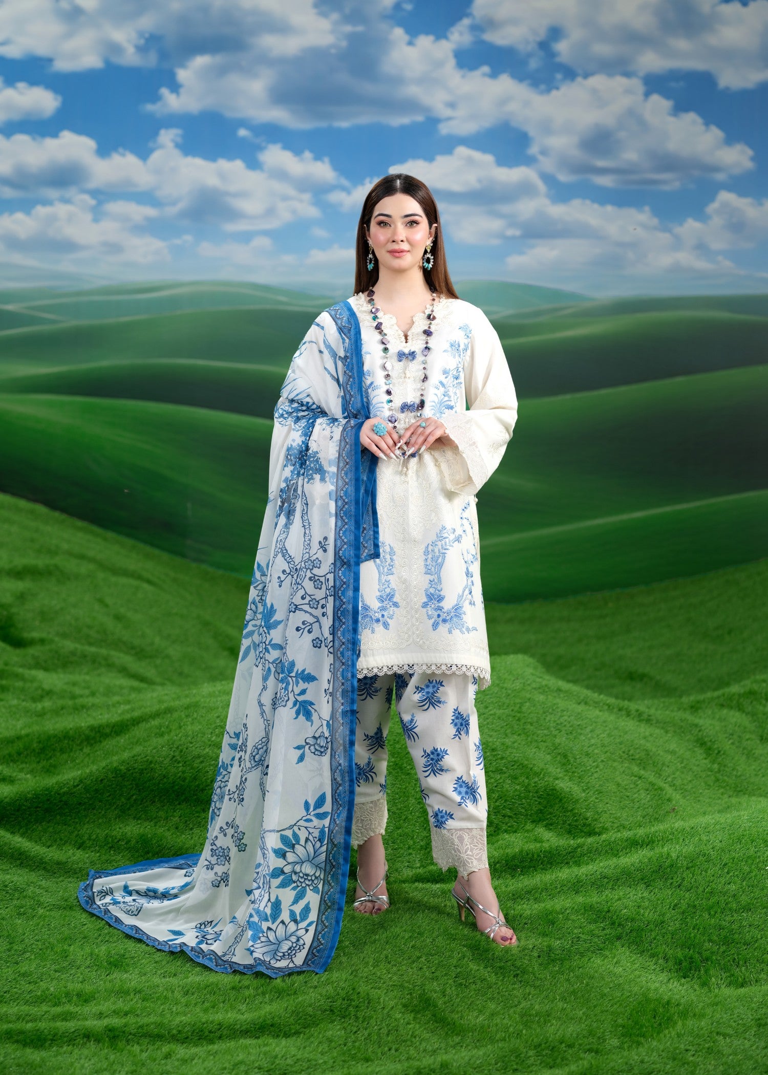 cambric cotton Kurta Set in Cream