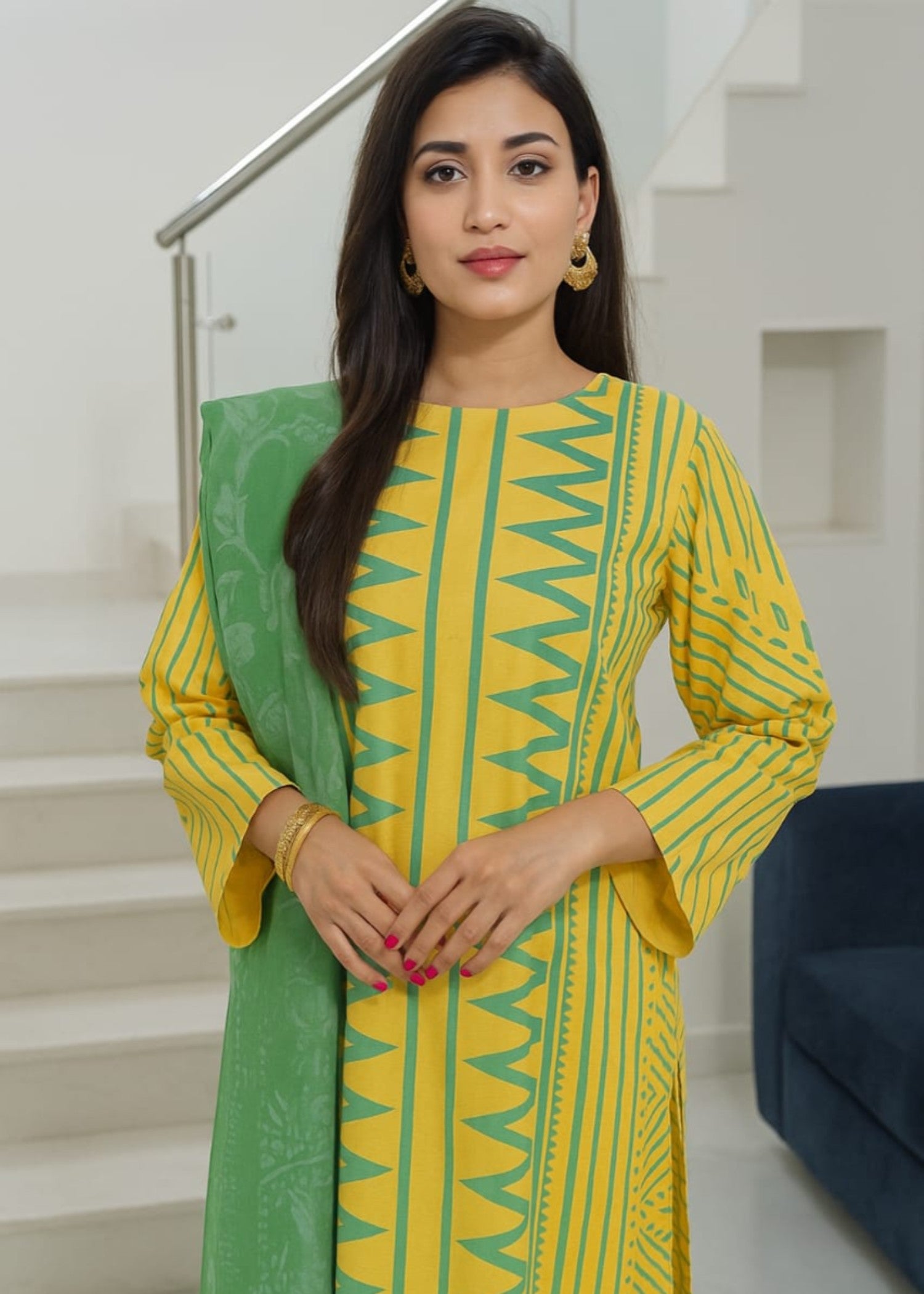 cambric cotton Kurta Set in Sunflower