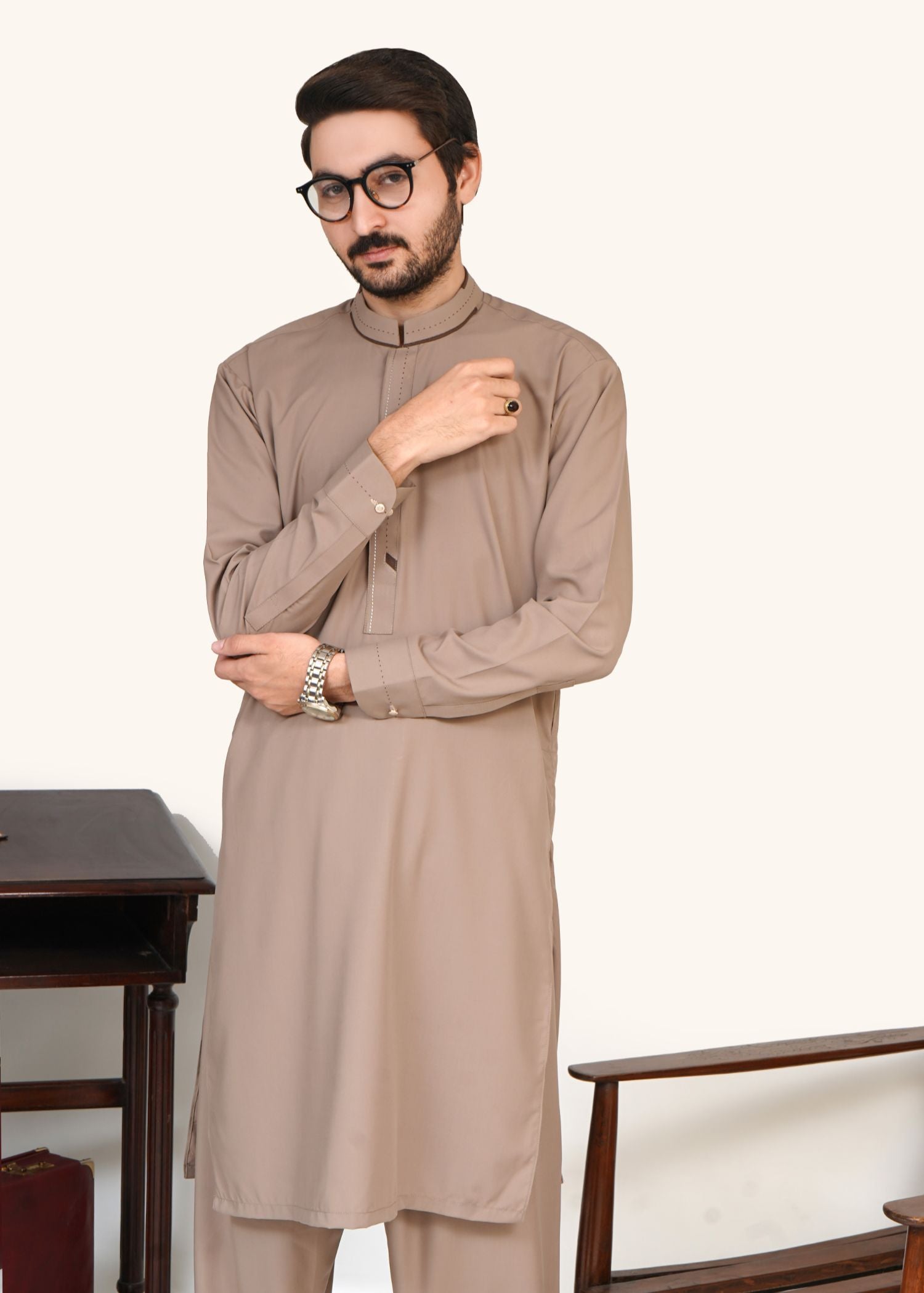 wash & wear Shalwar Kameez in Tan brown by Kafoor Clothing