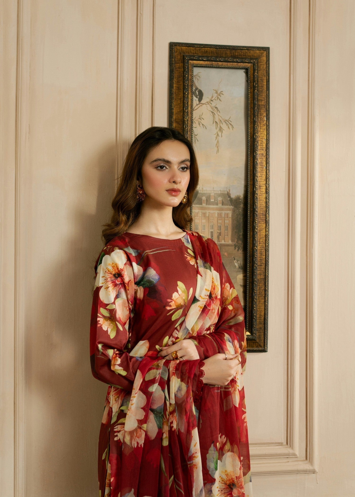 lawn Sharara in Maroon