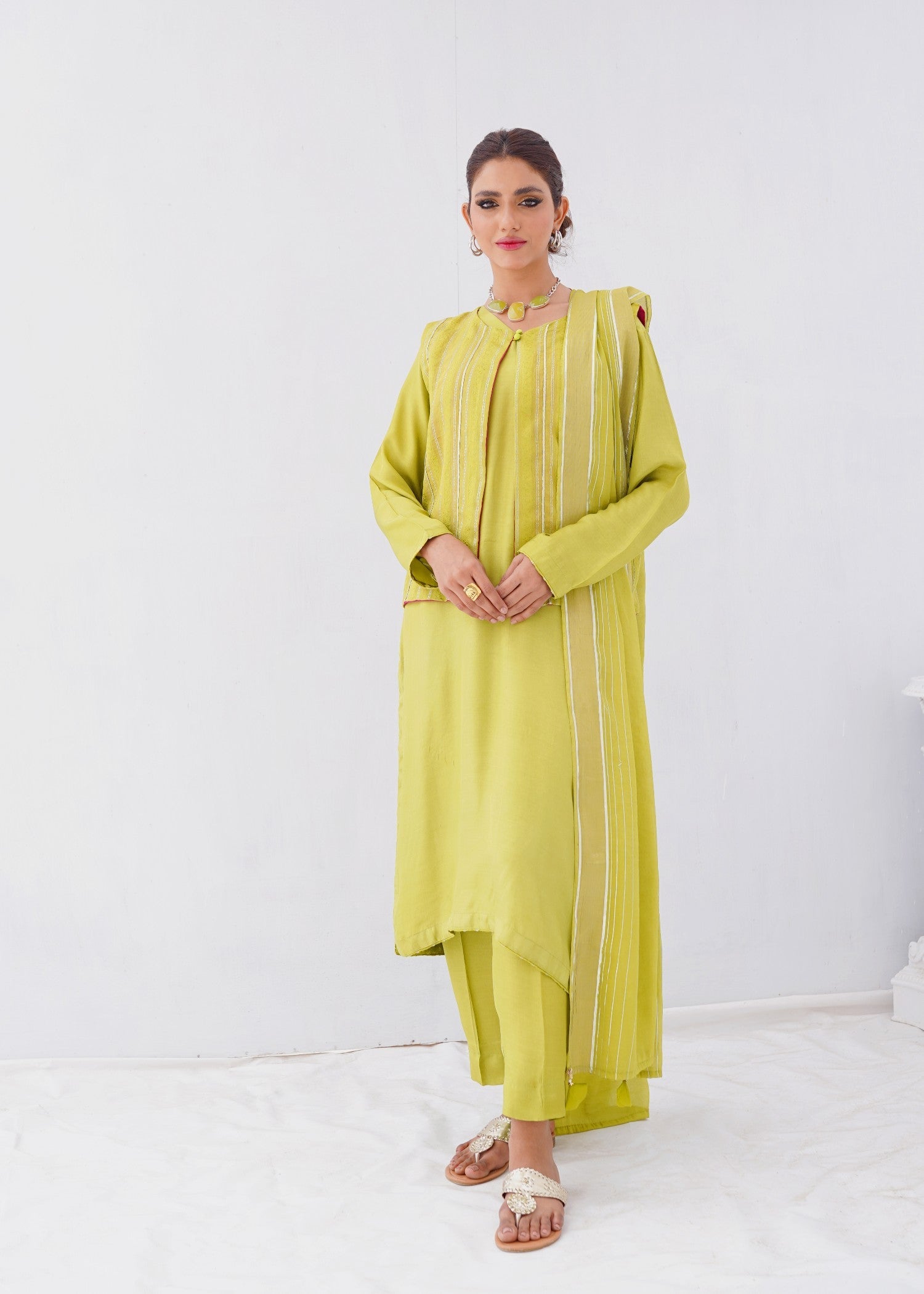 raw silk Jacket in Yellow green